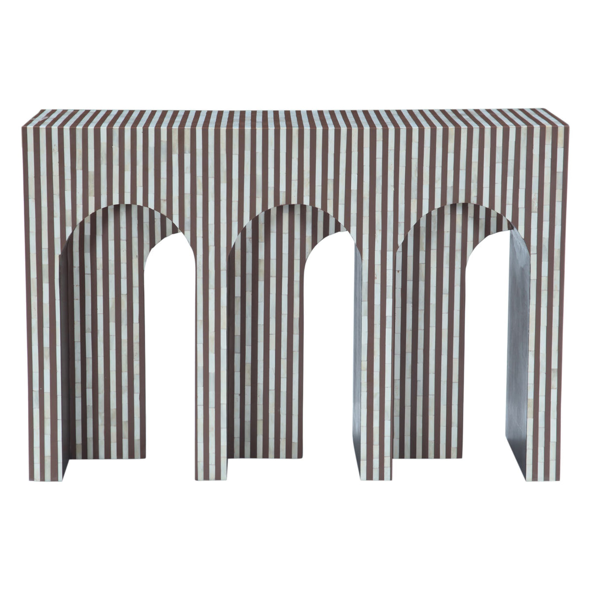 Taara 48" Arched Console Table in Brown and White Bone Inlay - image 3