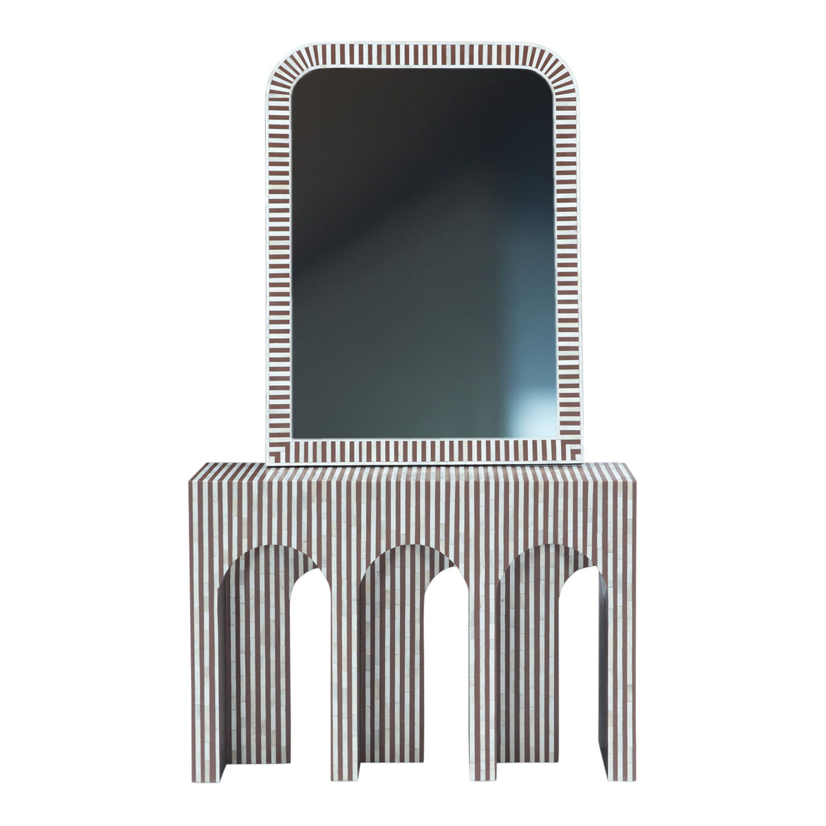 Taara 48" Mirror Frame in Brown and White Striped Pattern - image 3