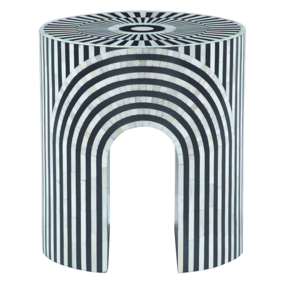 Taara 18" Round Side Table in Black and White Striped Pattern - image 2