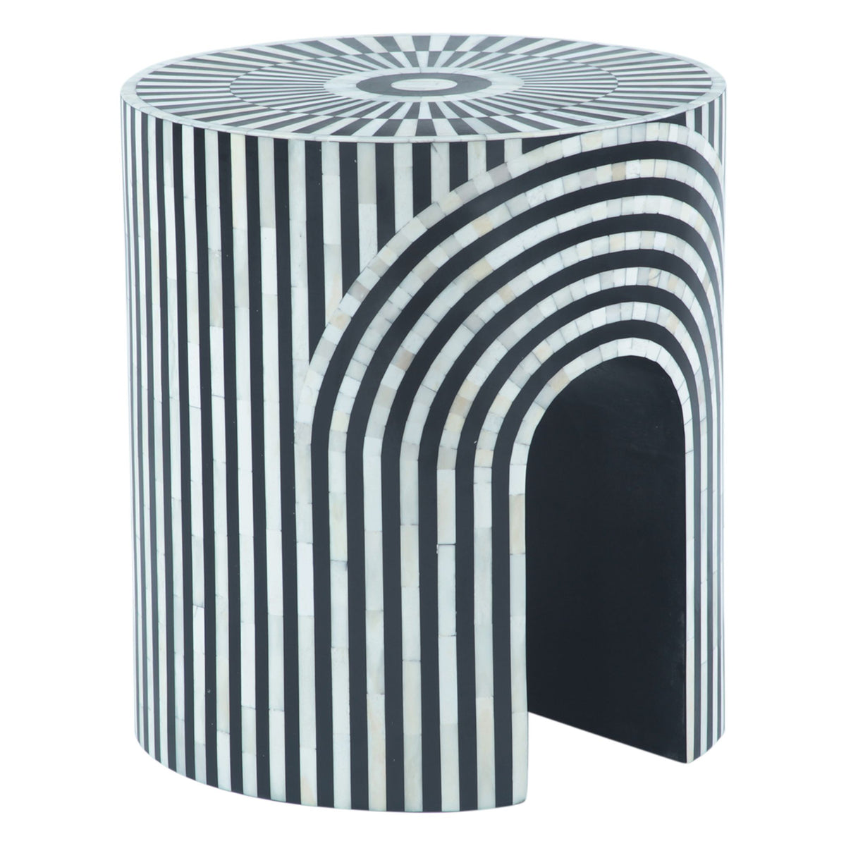 Taara 18" Round Side Table in Black and White Striped Pattern - image 3