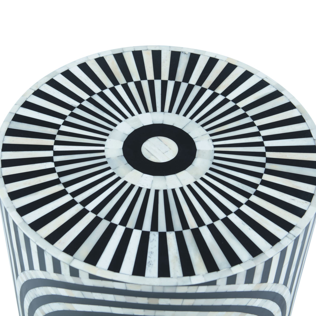 Taara 18" Round Side Table in Black and White Striped Pattern - image 4