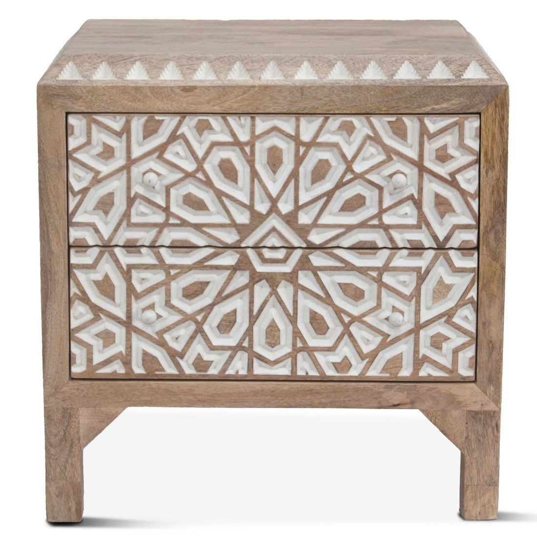 Marrakesh Solid Wood Handcarved 2 Drawer Nightstand