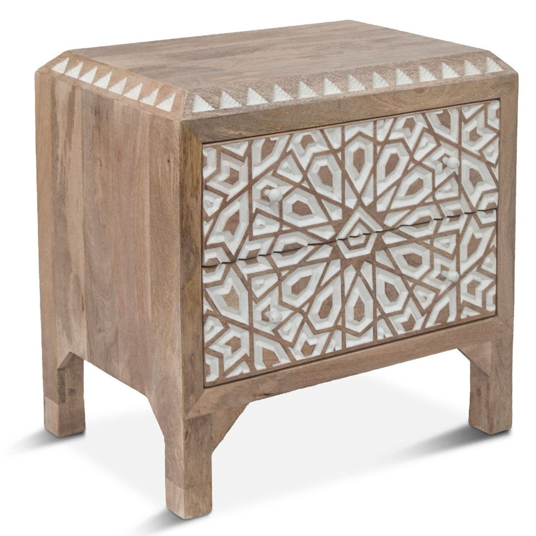 Marrakesh Solid Wood Handcarved 2 Drawer Nightstand