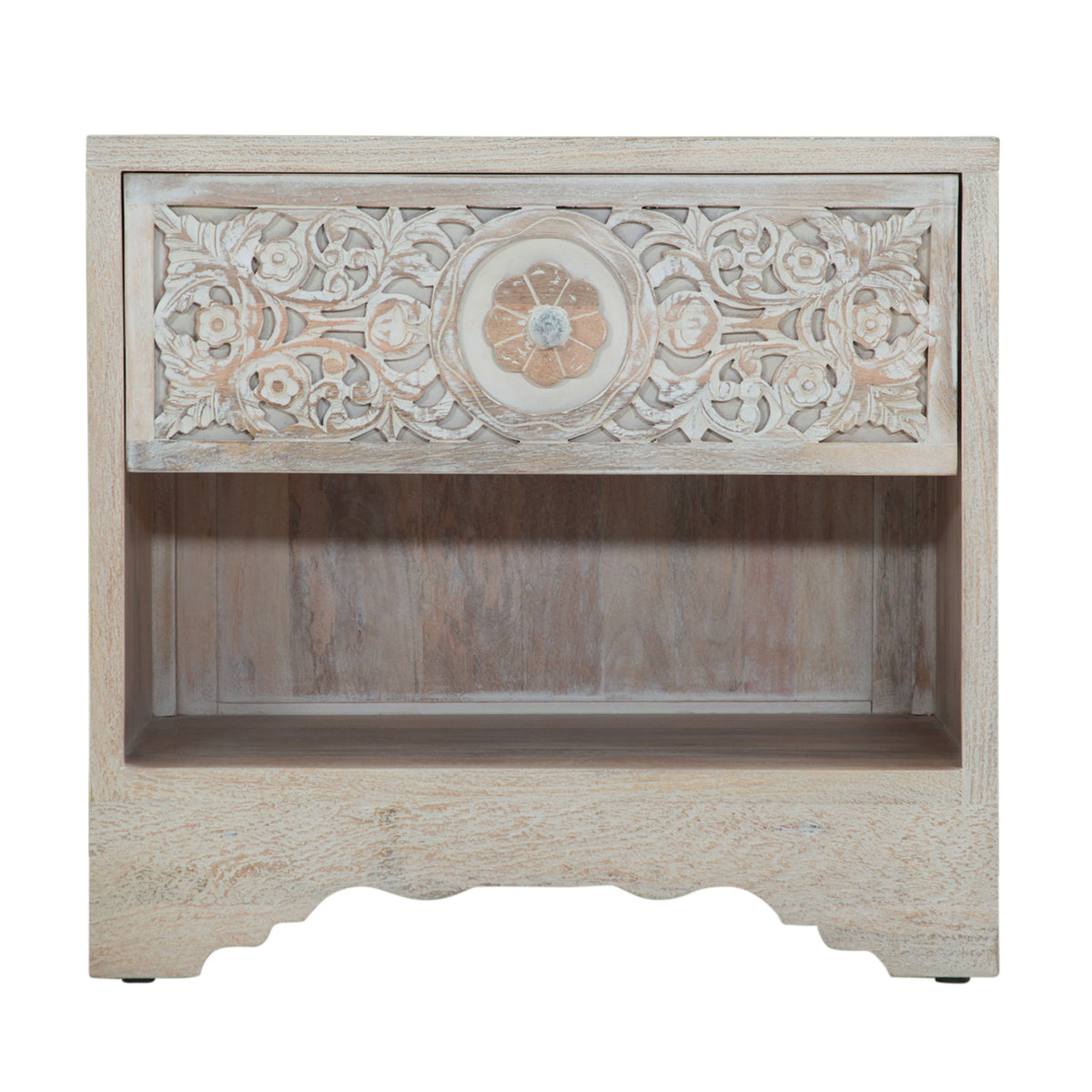 Taj 26" Nightstand with Plinth Base in Carved Heirloom White - image 2