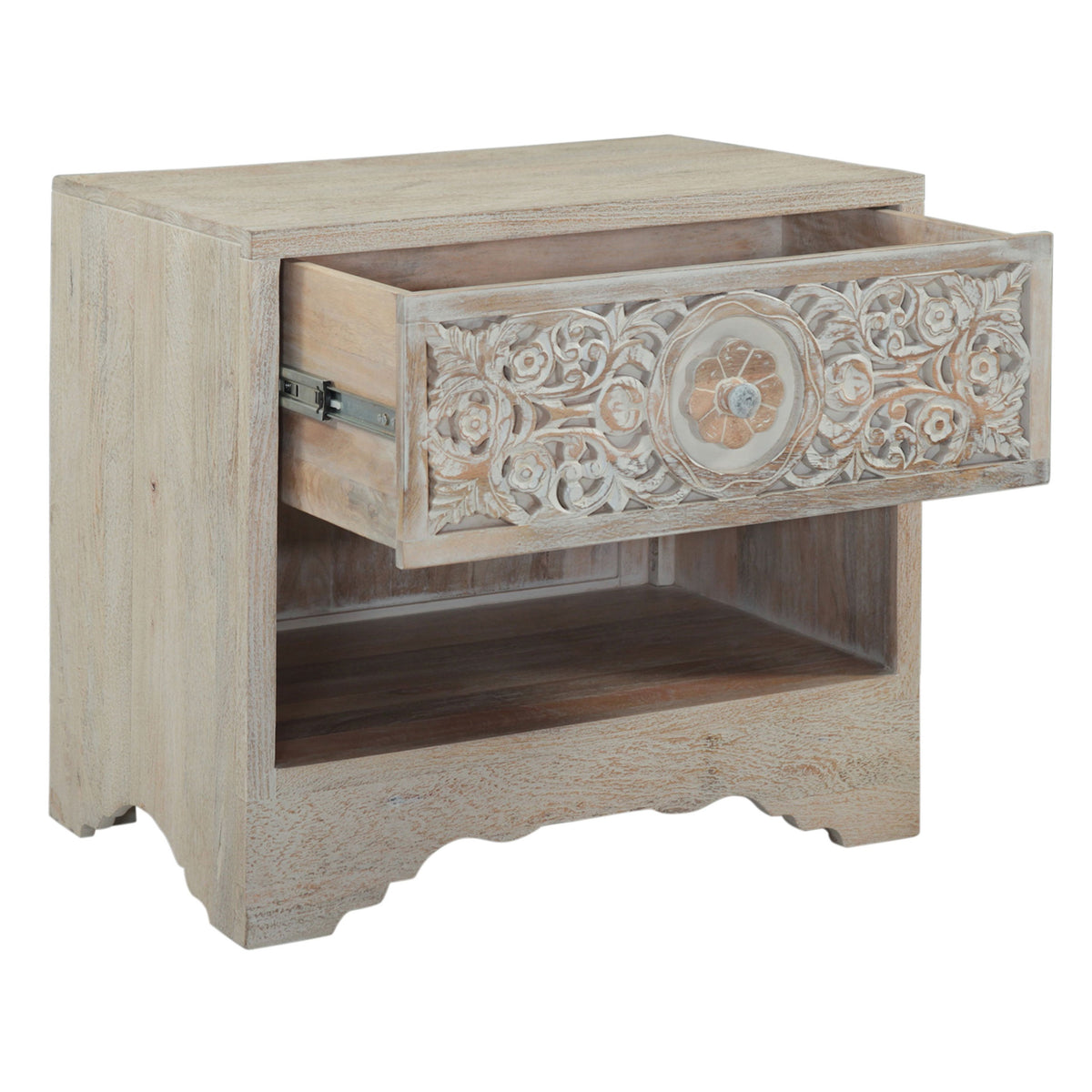 Taj 26" Nightstand with Plinth Base in Carved Heirloom White - image 4