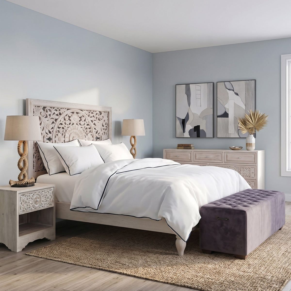 Taj King Bed in Carved Heirloom White - image 3
