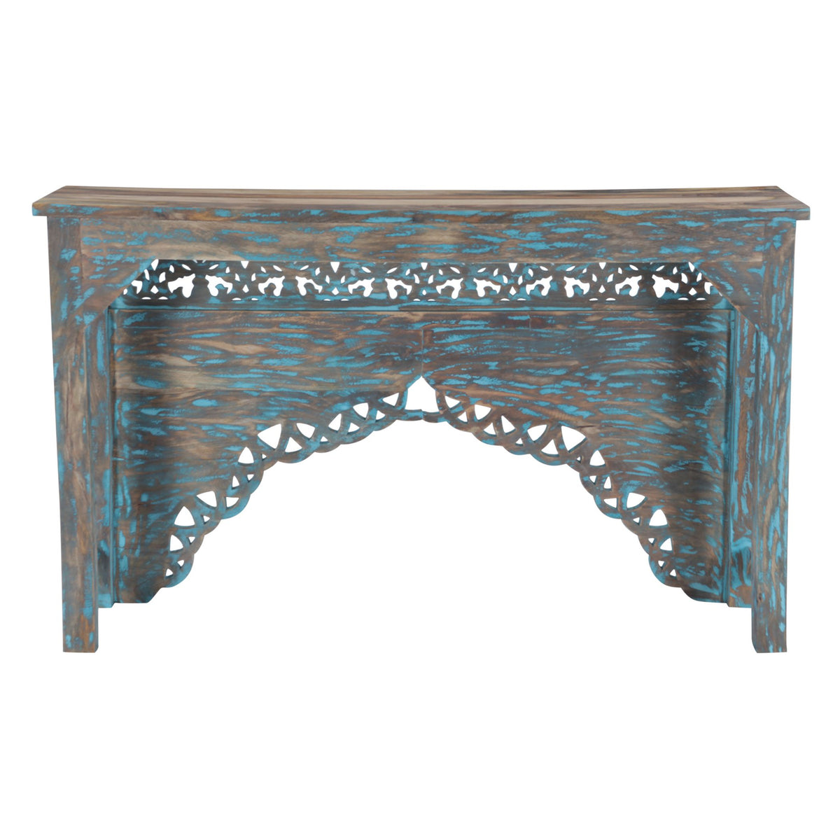 Tribal 59" Carved Wood Console Table in Teal - image 2