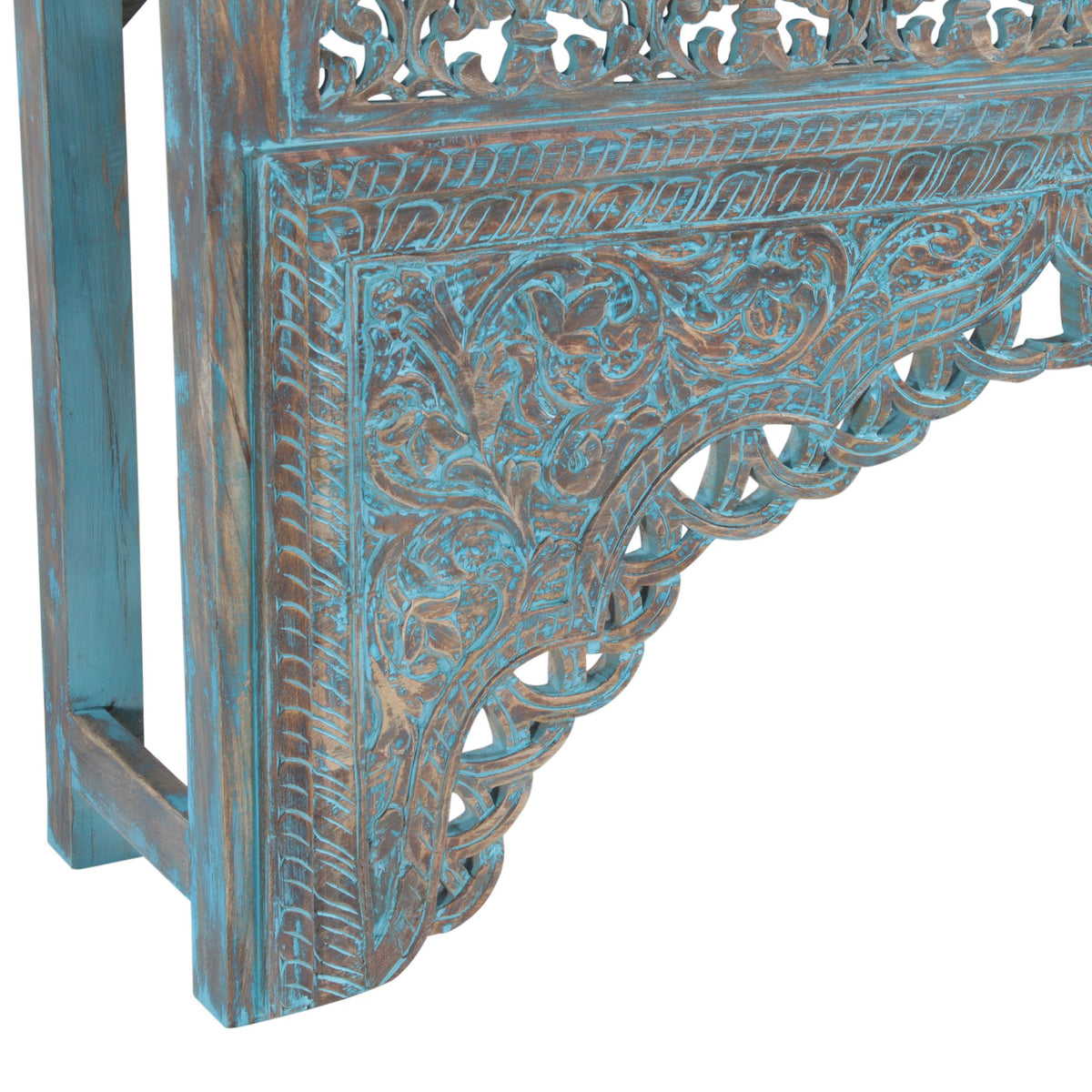 Tribal 59" Carved Wood Console Table in Teal - image 3