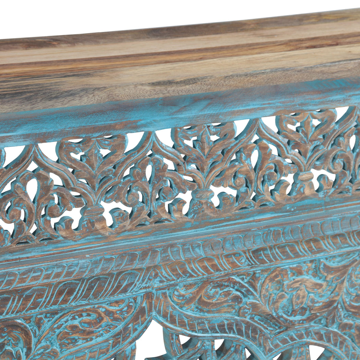 Tribal 59" Carved Wood Console Table in Teal - image 4