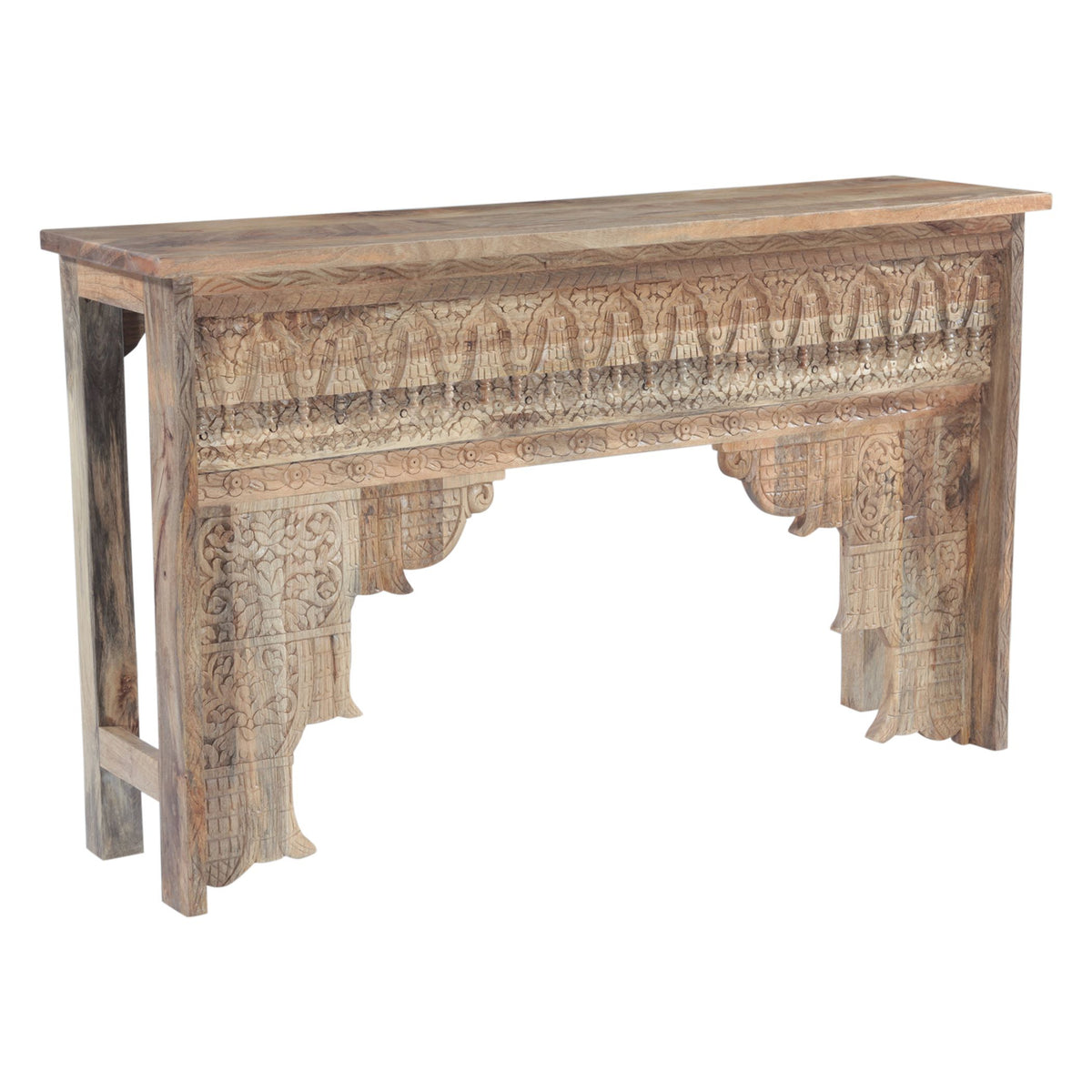 Tribal 59" Carved Wood Console Table in Natural - image 4