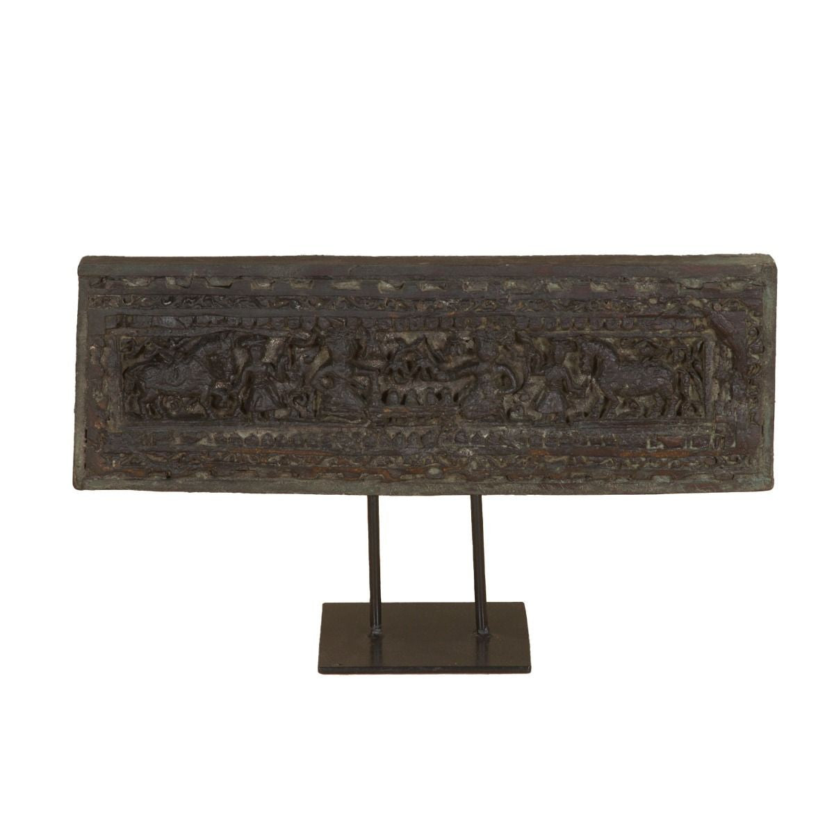 20" Carved Wood Panel on Iron Stand