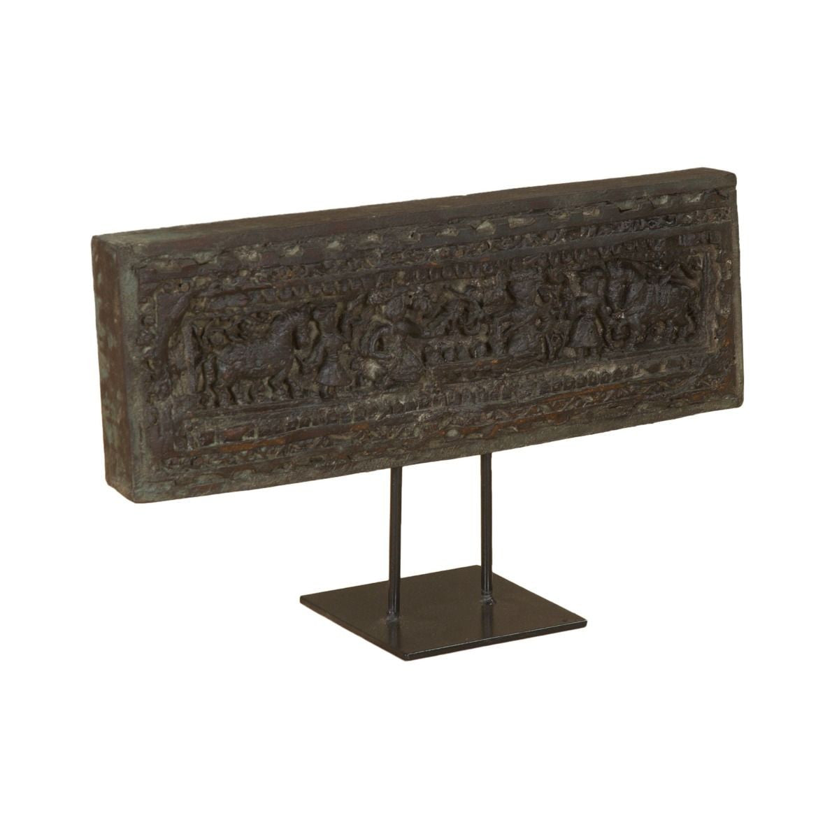 20" Carved Wood Panel on Iron Stand