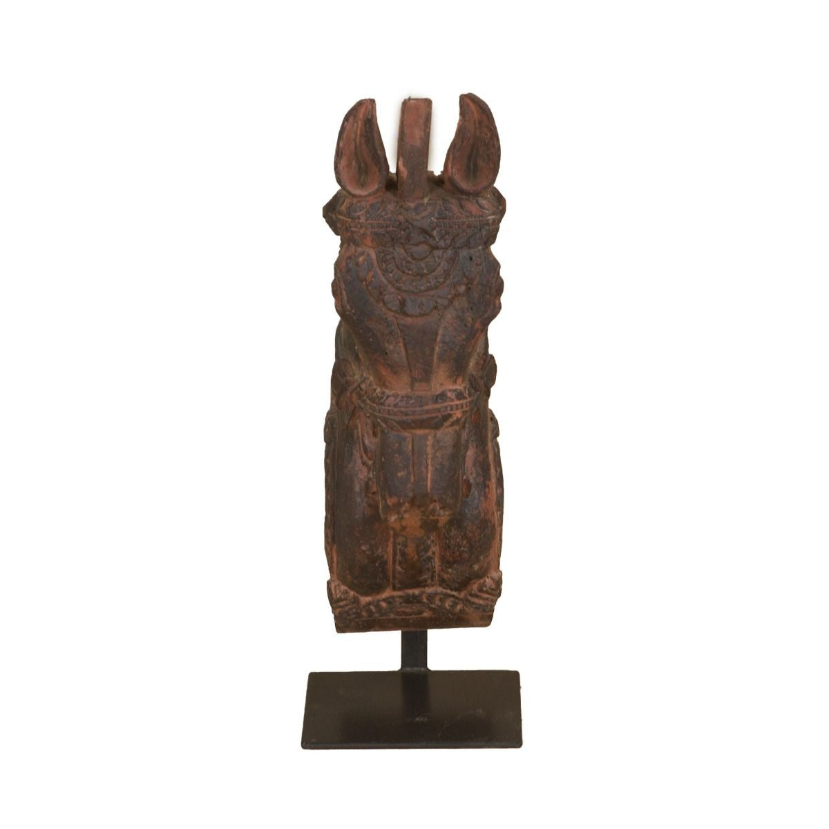 Wooden Horse Head on Iron Stand