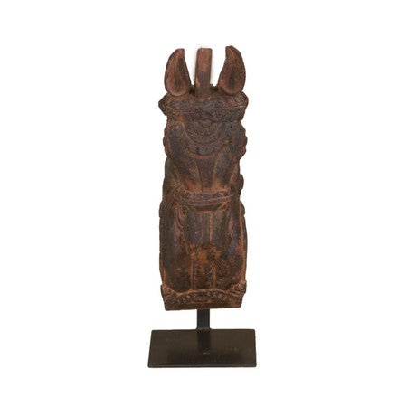 Wooden Horse Head on Iron Stand