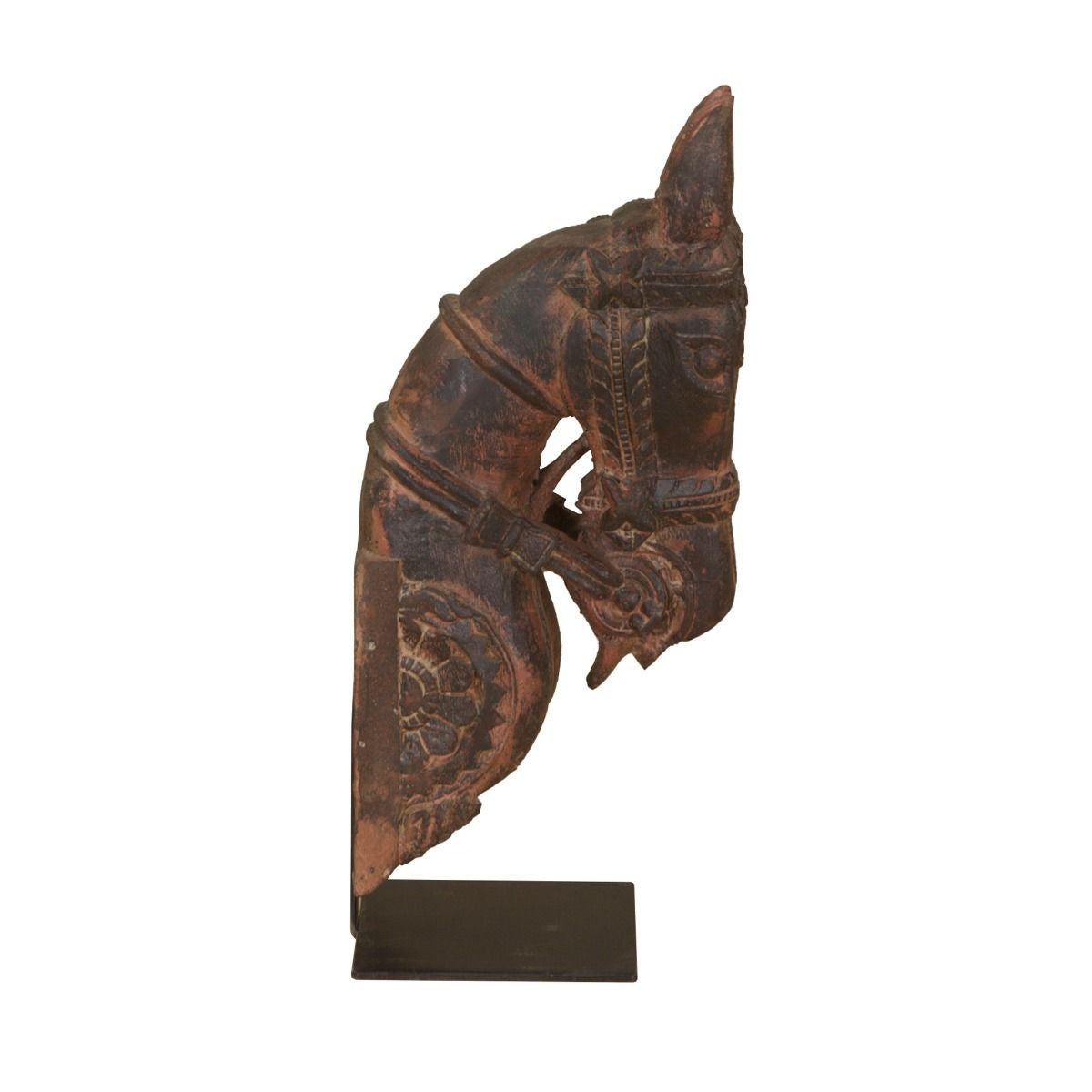 Wooden Horse Head on Iron Stand