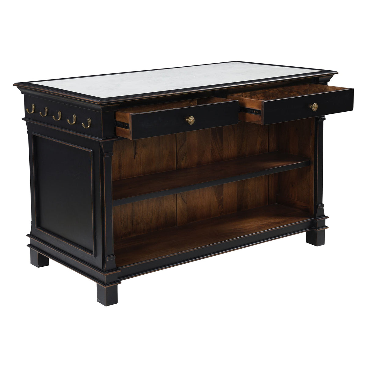Turin 58" Kitchen Island in Distressed Black with White Marble Top - image 2