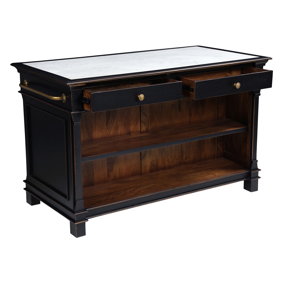 Turin 58" Kitchen Island in Distressed Black with White Marble Top - image 4