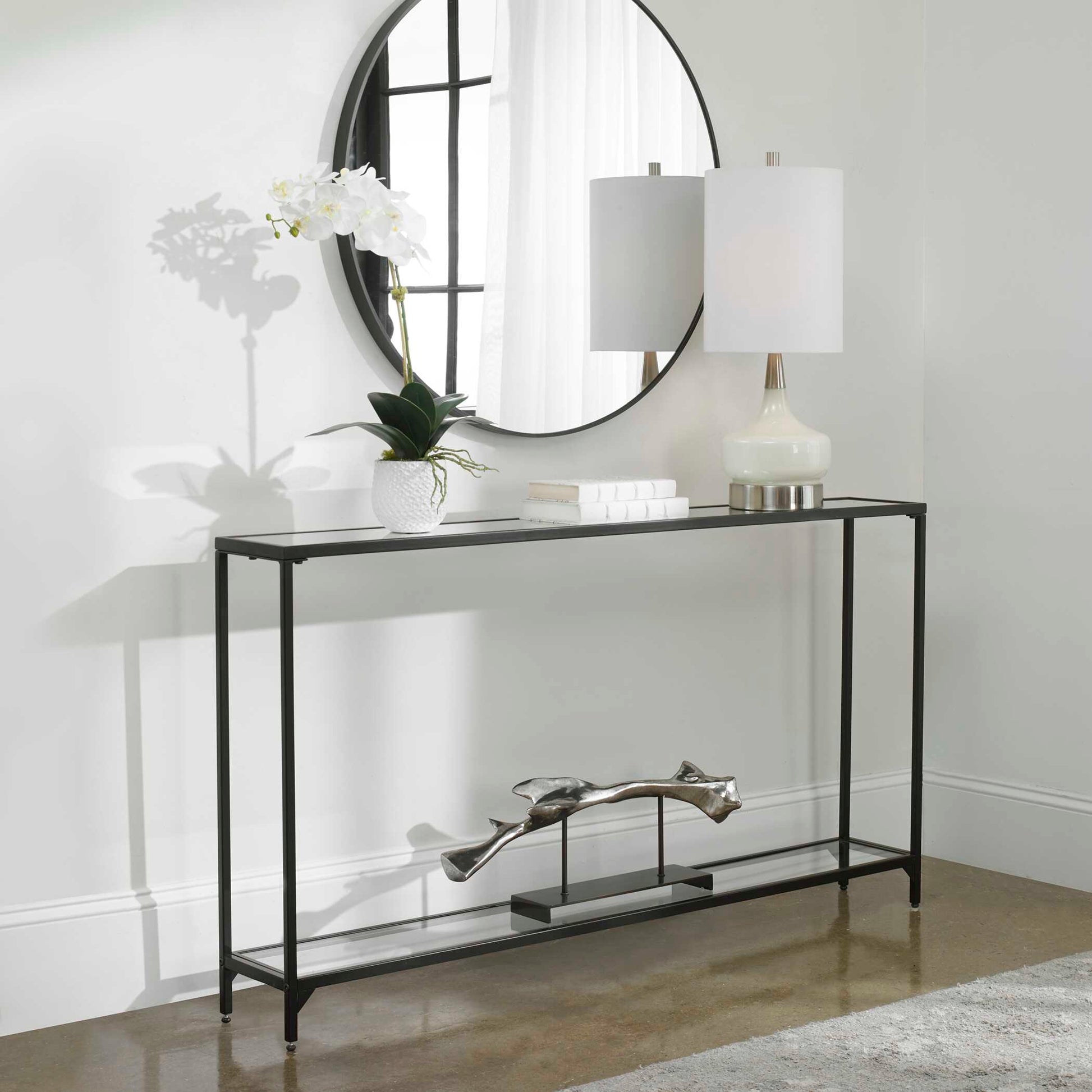 Zabrina Satin Black Iron Console Table