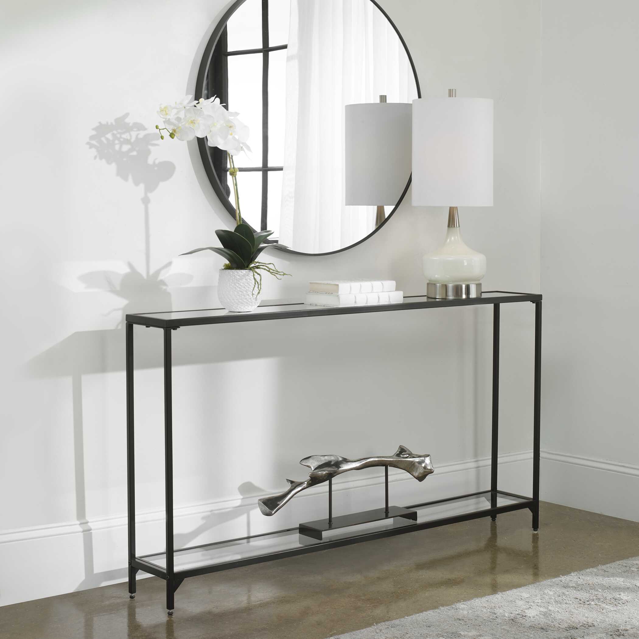 Zabrina Satin Black Iron Console Table