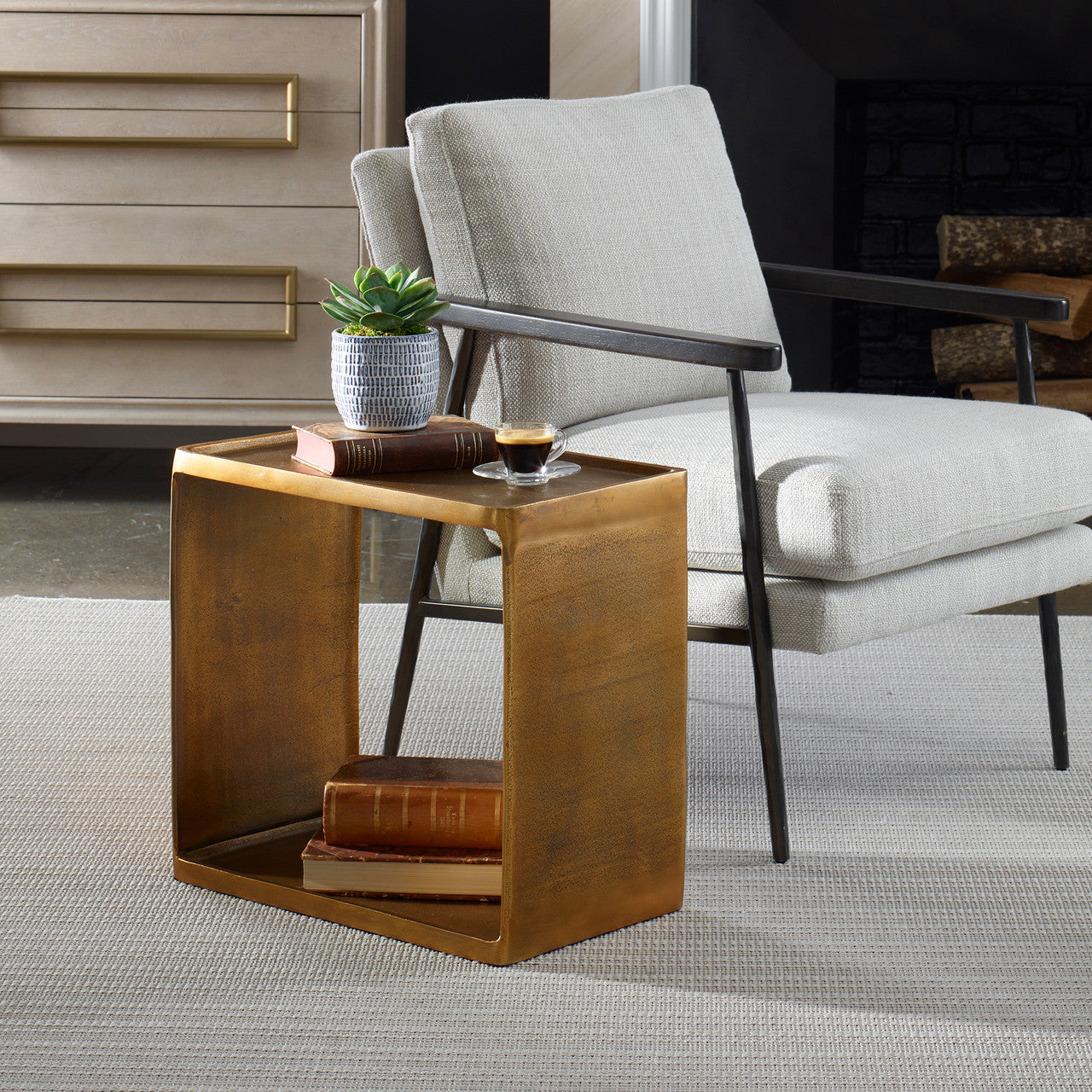 Uttermost Derwent Antique Brass Side Table