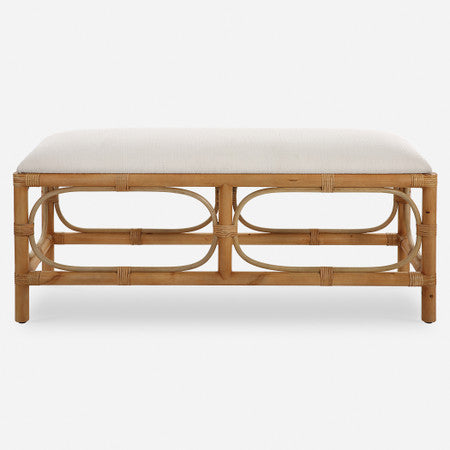 Laguna White Fabric Rattan Bench