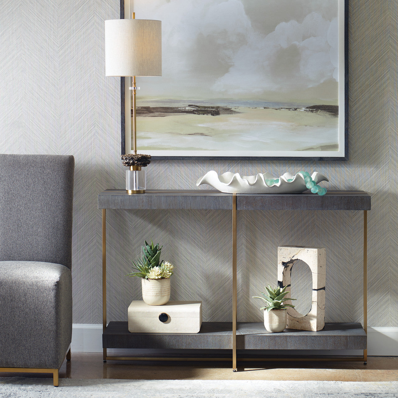 Uttermost Taja Modern Brass / Wood Console Table
