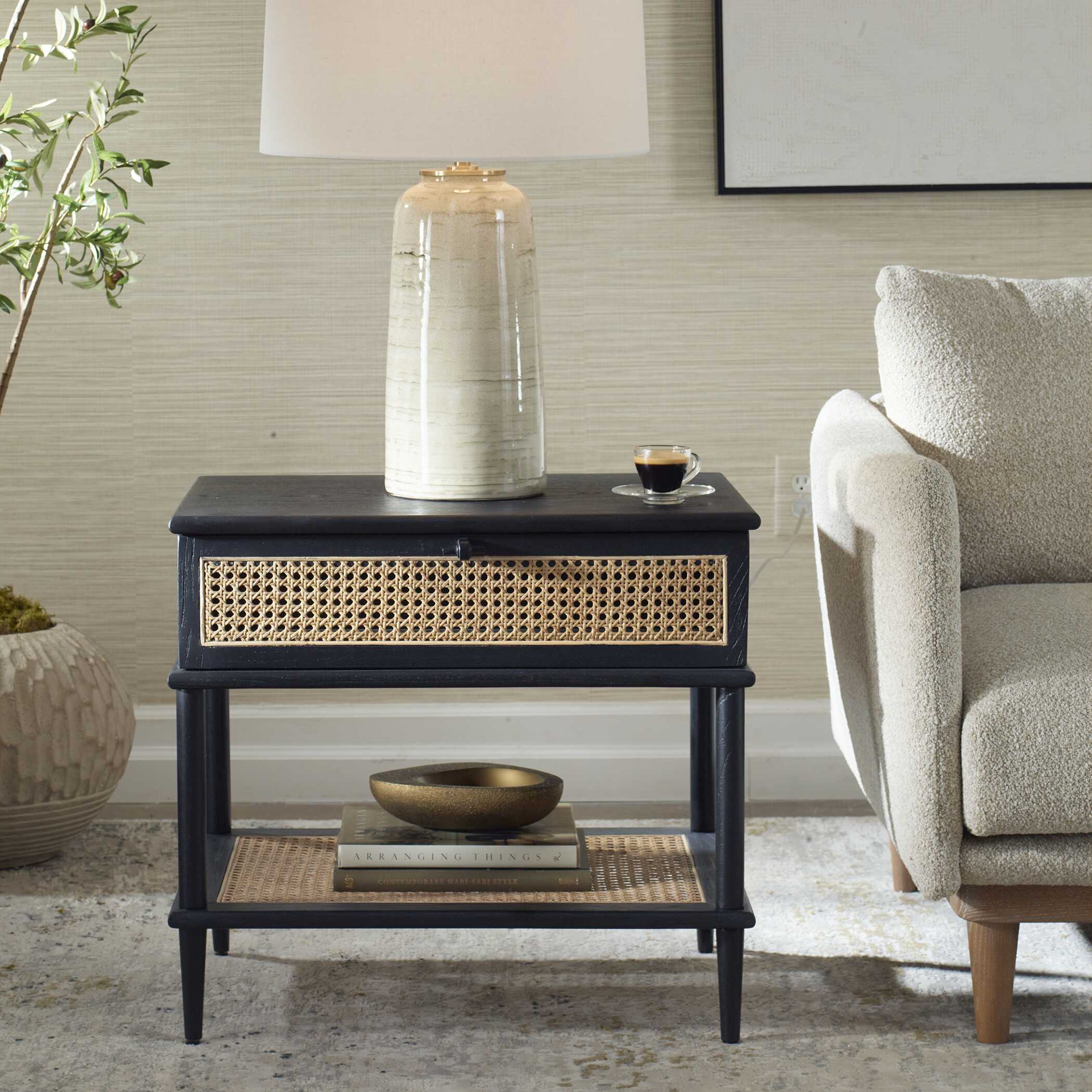 Uttermost Coast Black Rattan Side Table