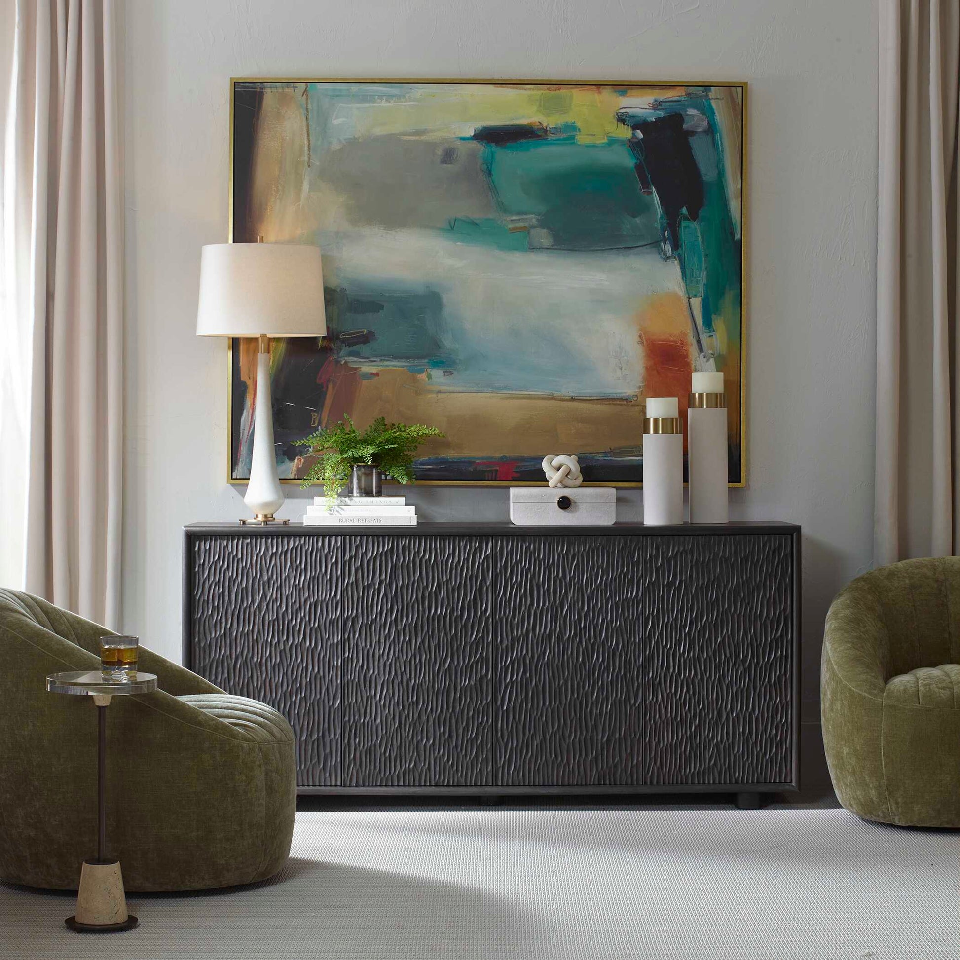 Uttermost Stevenson Ebony Wood 4 Door Cabinet