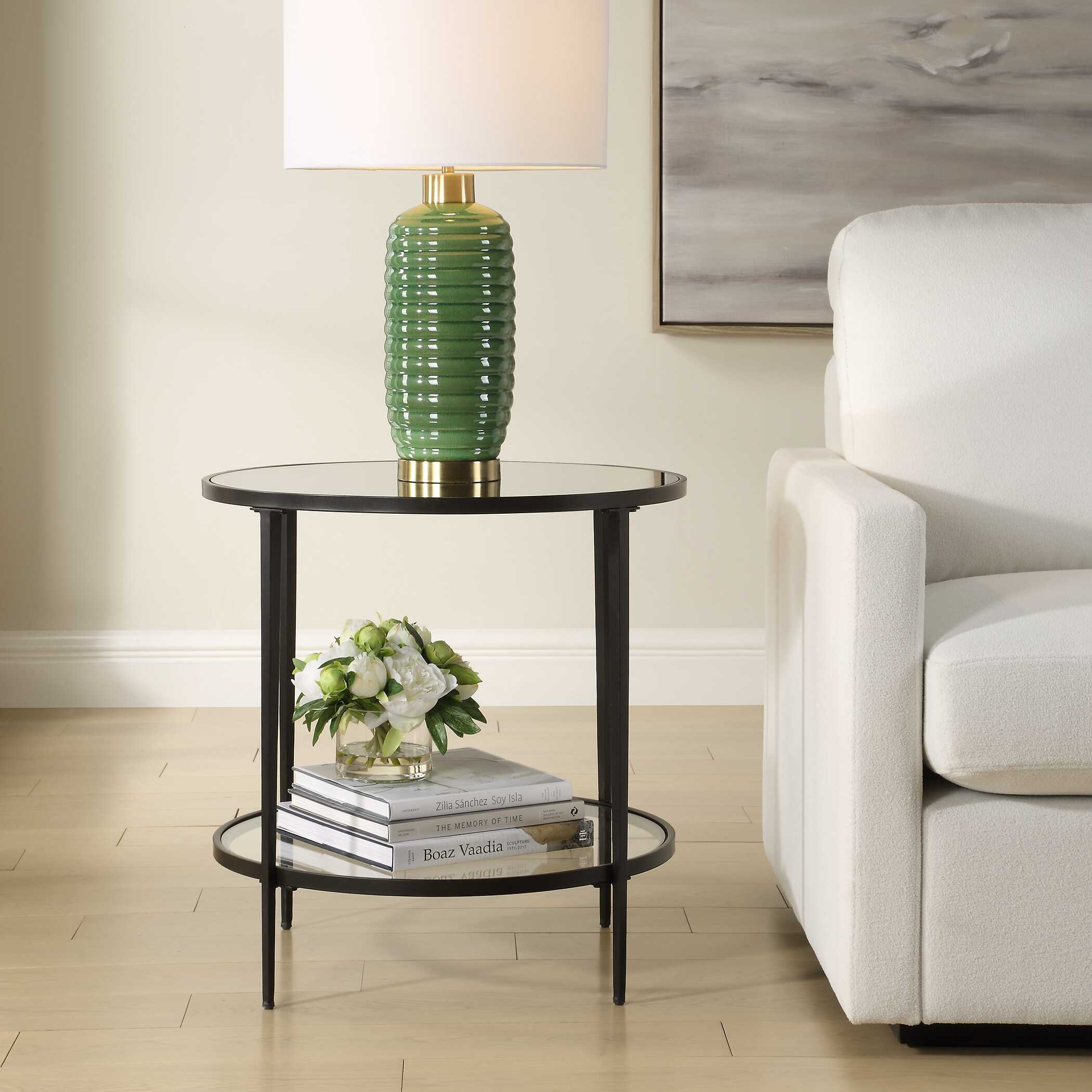 Standish Round Satin Black End Table