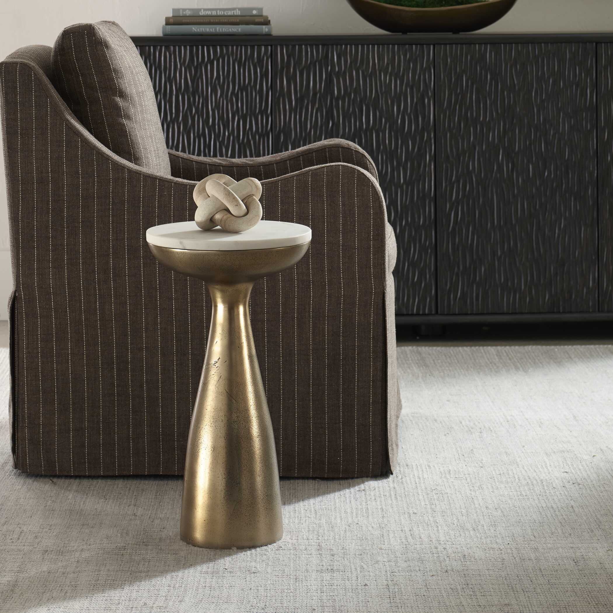 Uttermost Torin Marble & Brass Drink Table