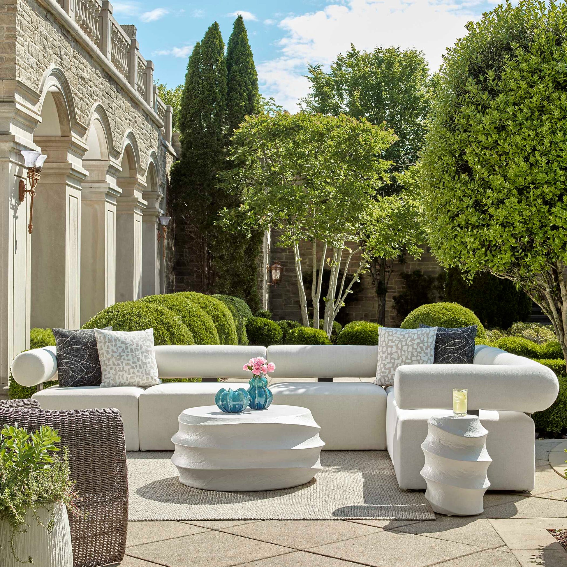 Uttermost Bolster Back White Armless Outdoor Sofa