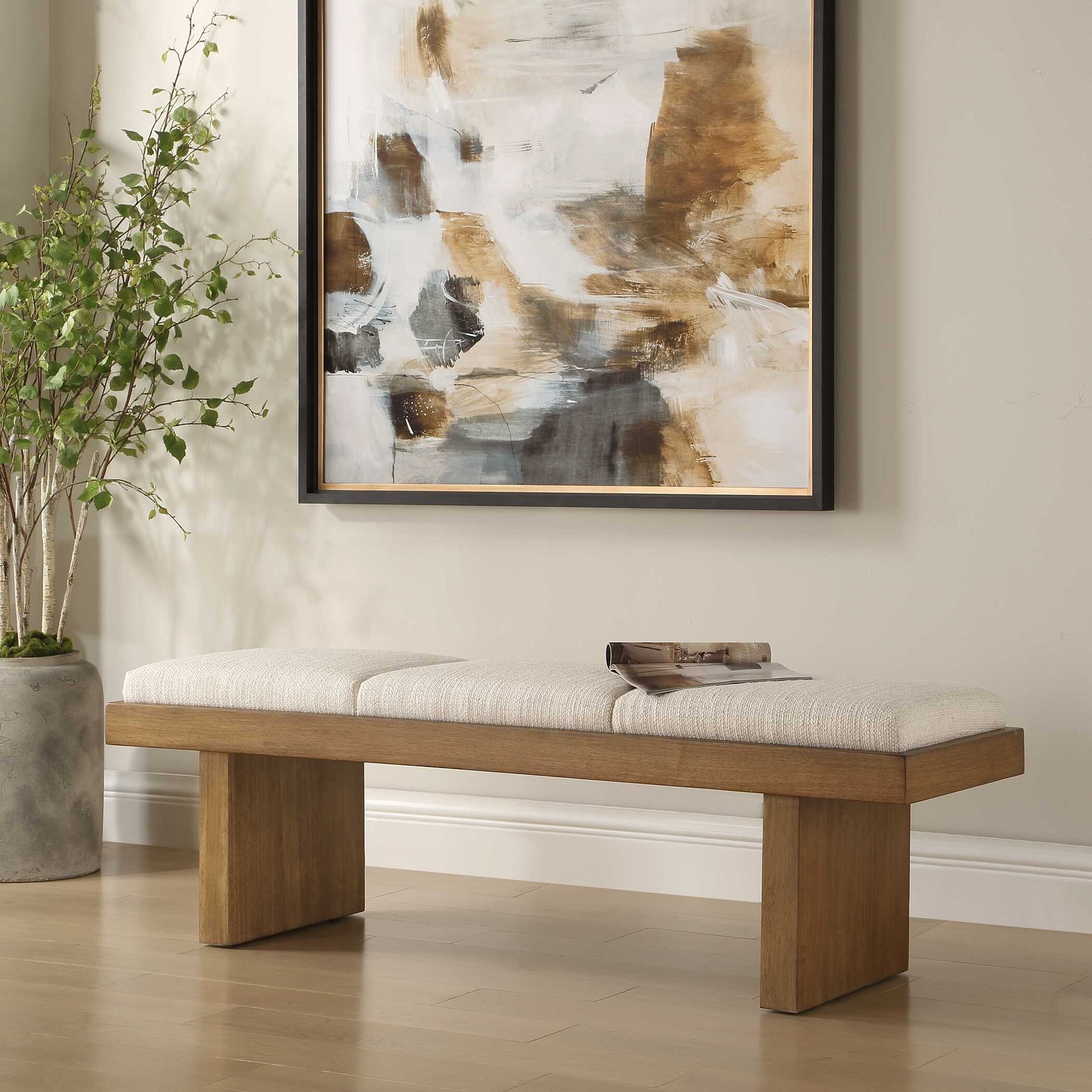 Uttermost Haden White Upholstery Bench