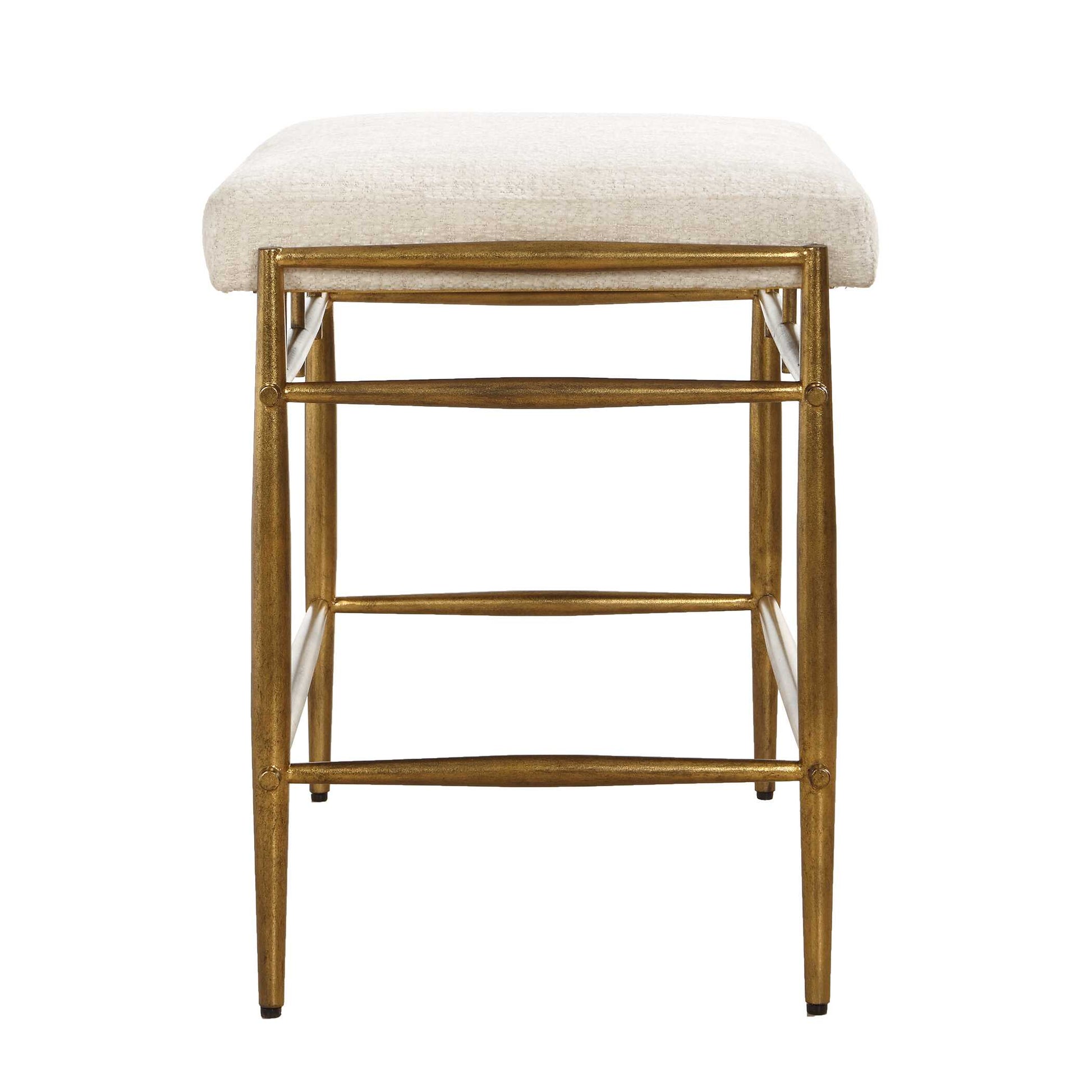 Uttermost Karleen Plush White Small Brass Bench