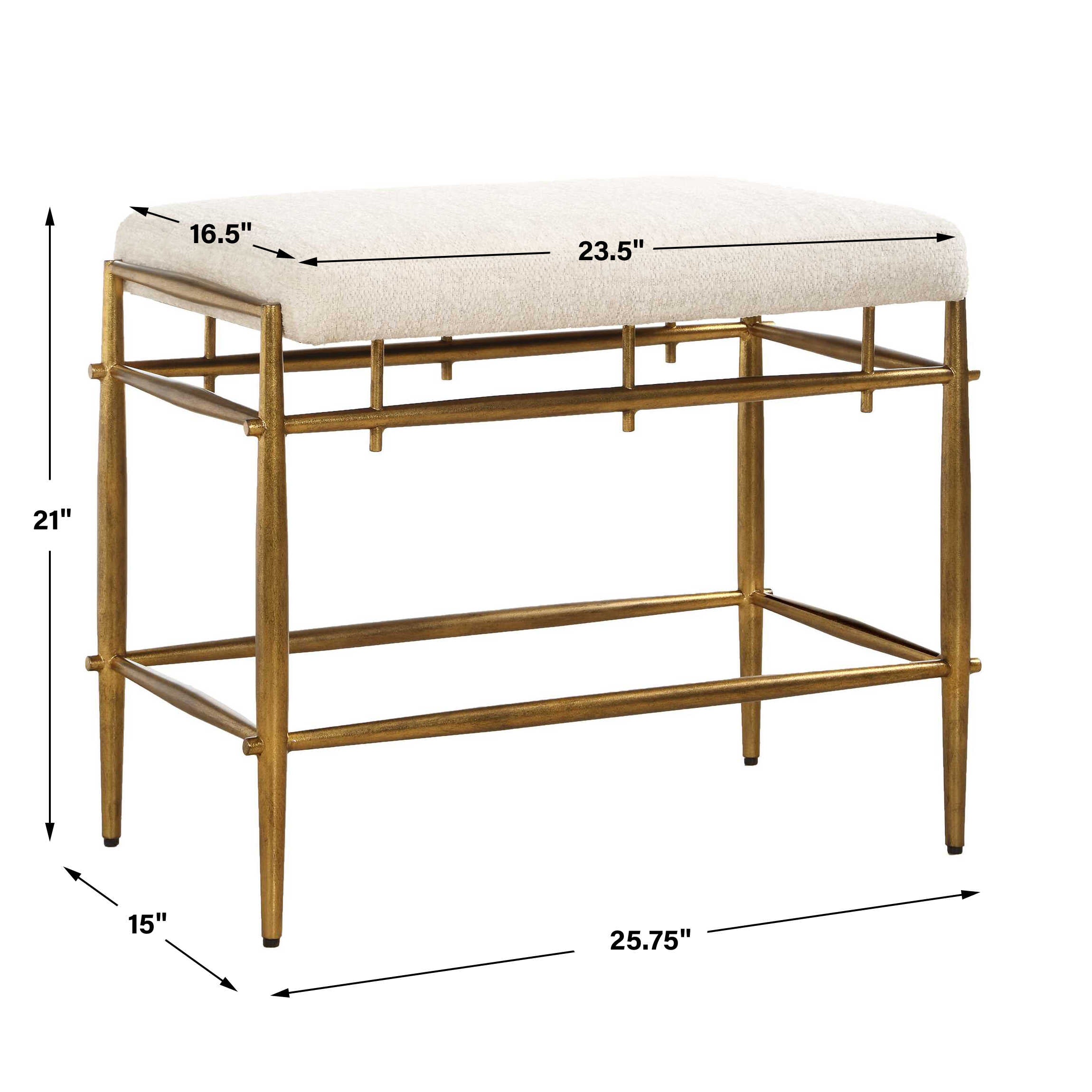 Uttermost Karleen Plush White Small Brass Bench