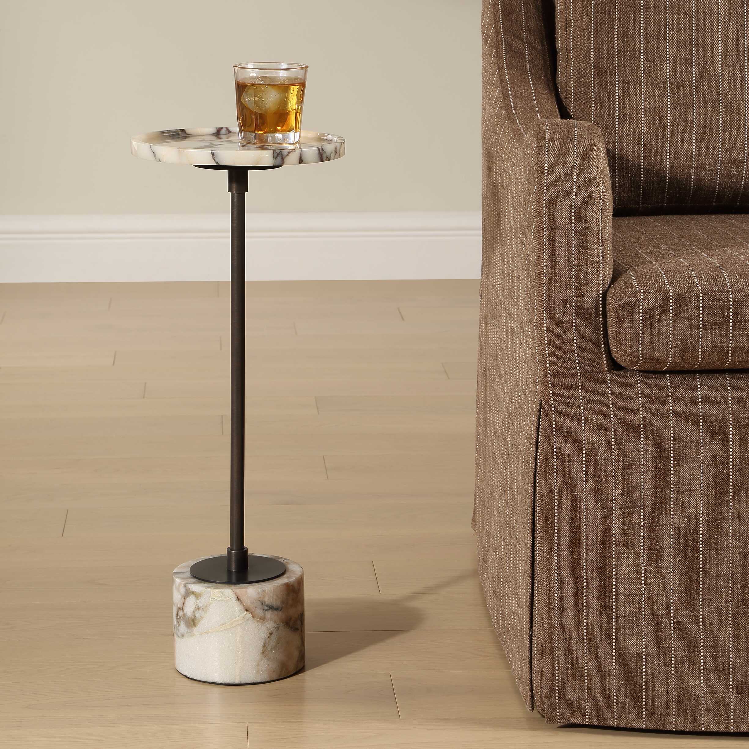 Uttermost Brunson White Marble Drink Table
