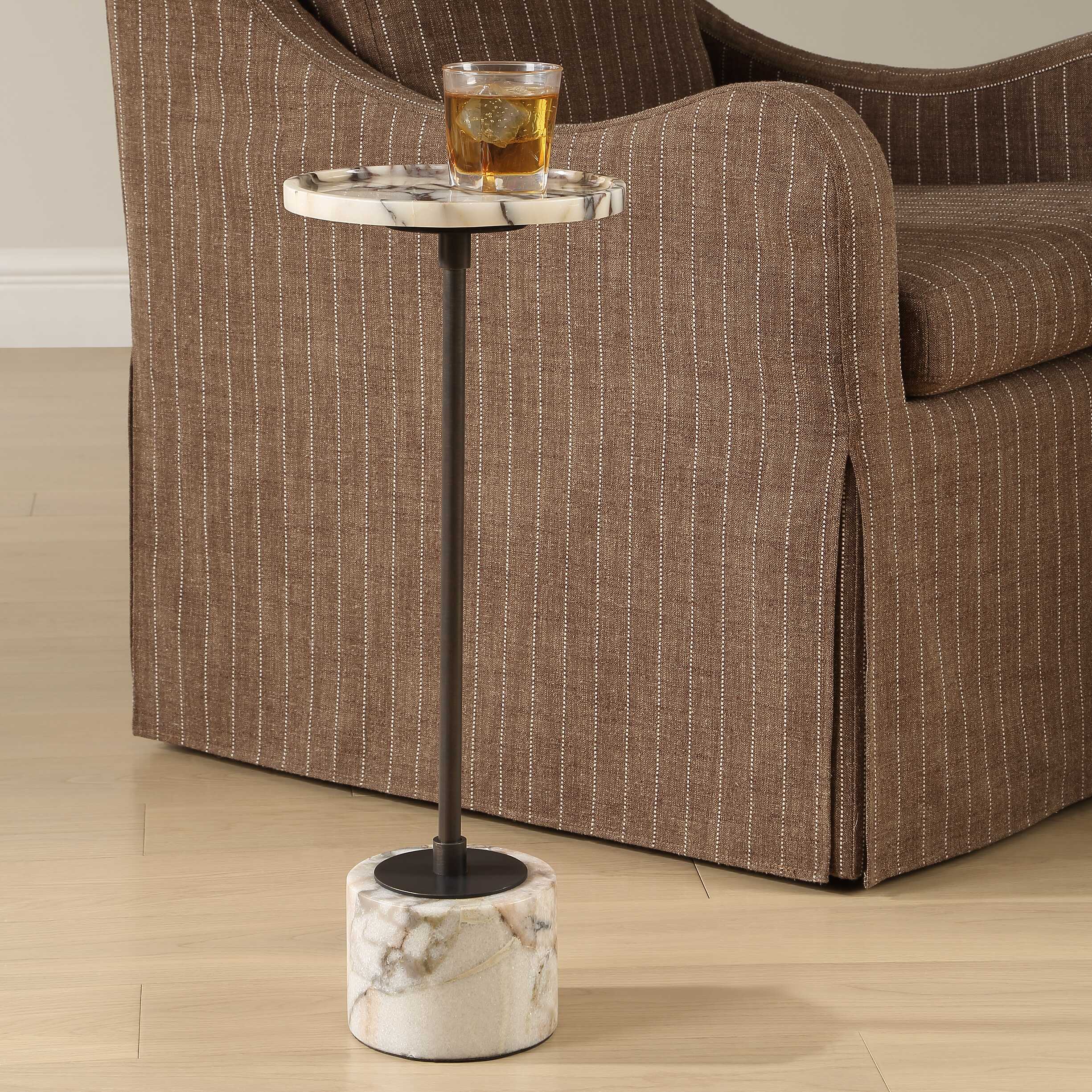 Uttermost Brunson White Marble Drink Table