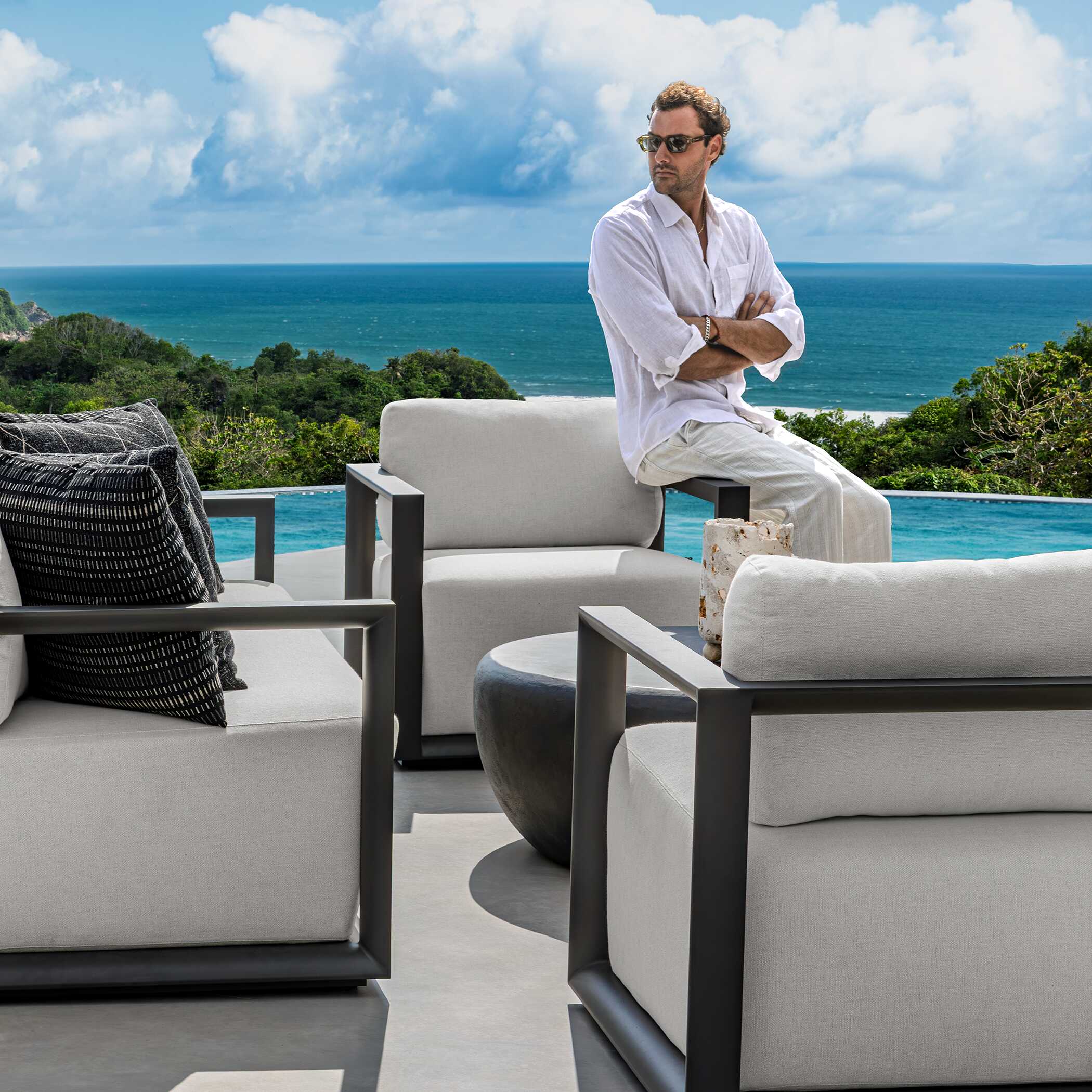 Uttermost Remsen Black/Oyster Outdoor Lounge Chair
