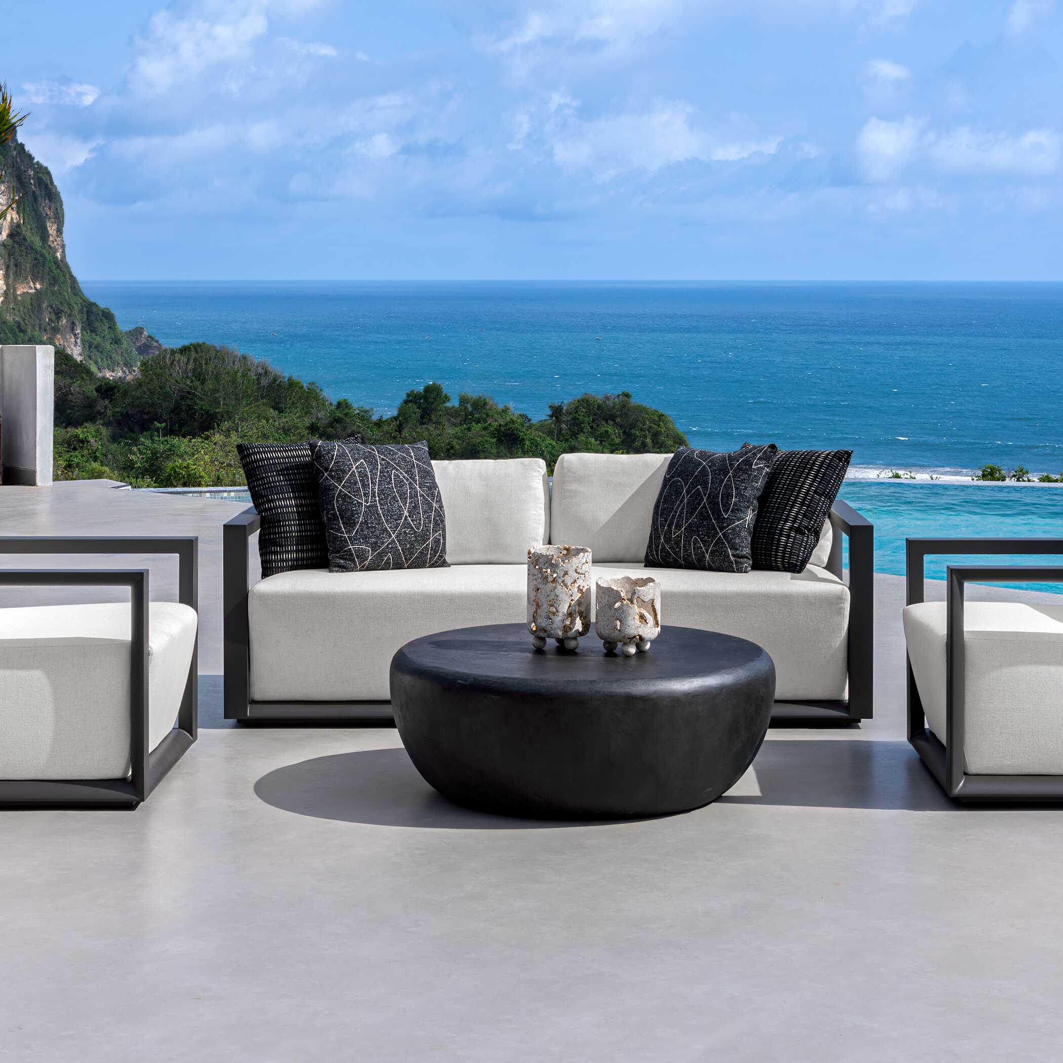 Uttermost Remsen Outdoor Black/Oyster Sofa