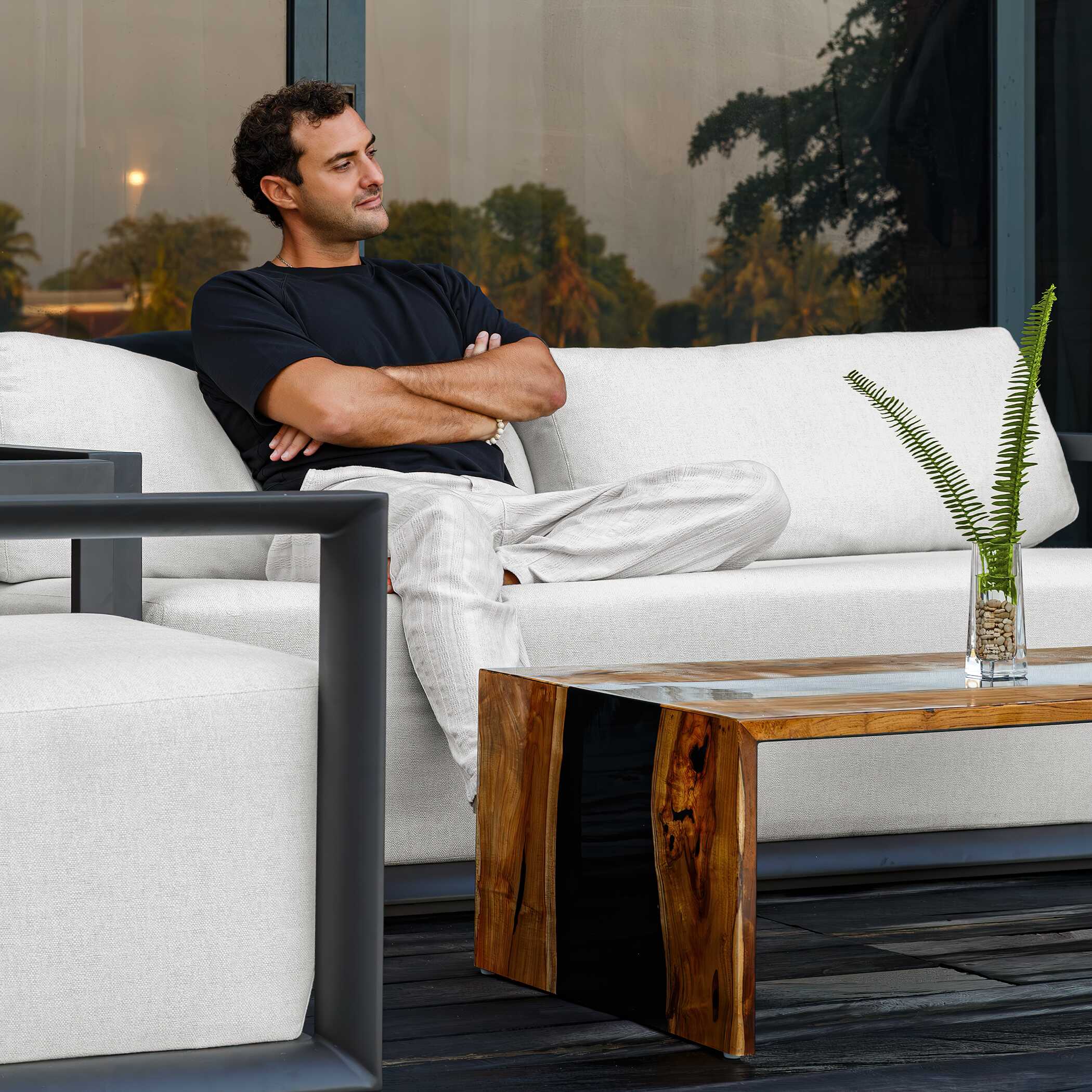 Uttermost Remsen Outdoor Black/Oyster Sofa