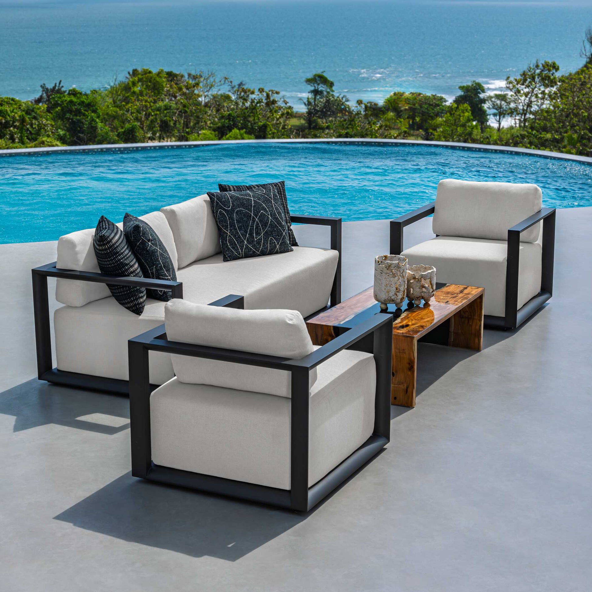 Uttermost Remsen Outdoor Black/Oyster Sofa
