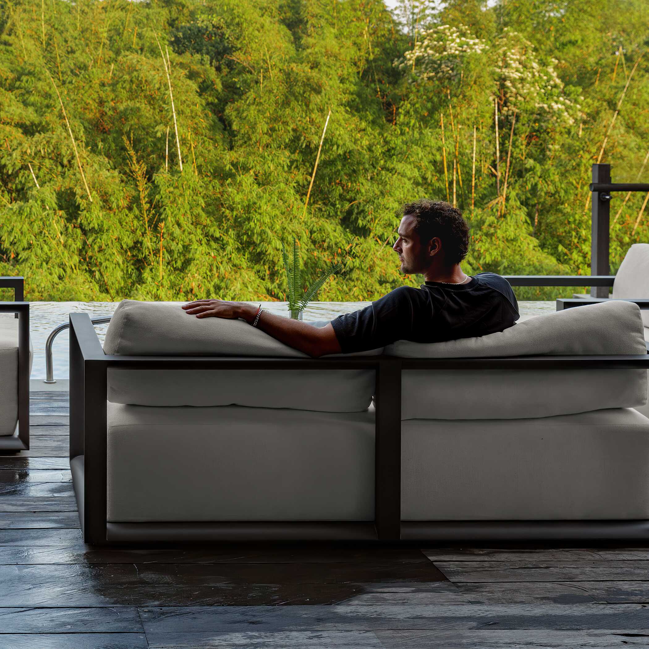Uttermost Remsen Outdoor Black/Oyster Sofa
