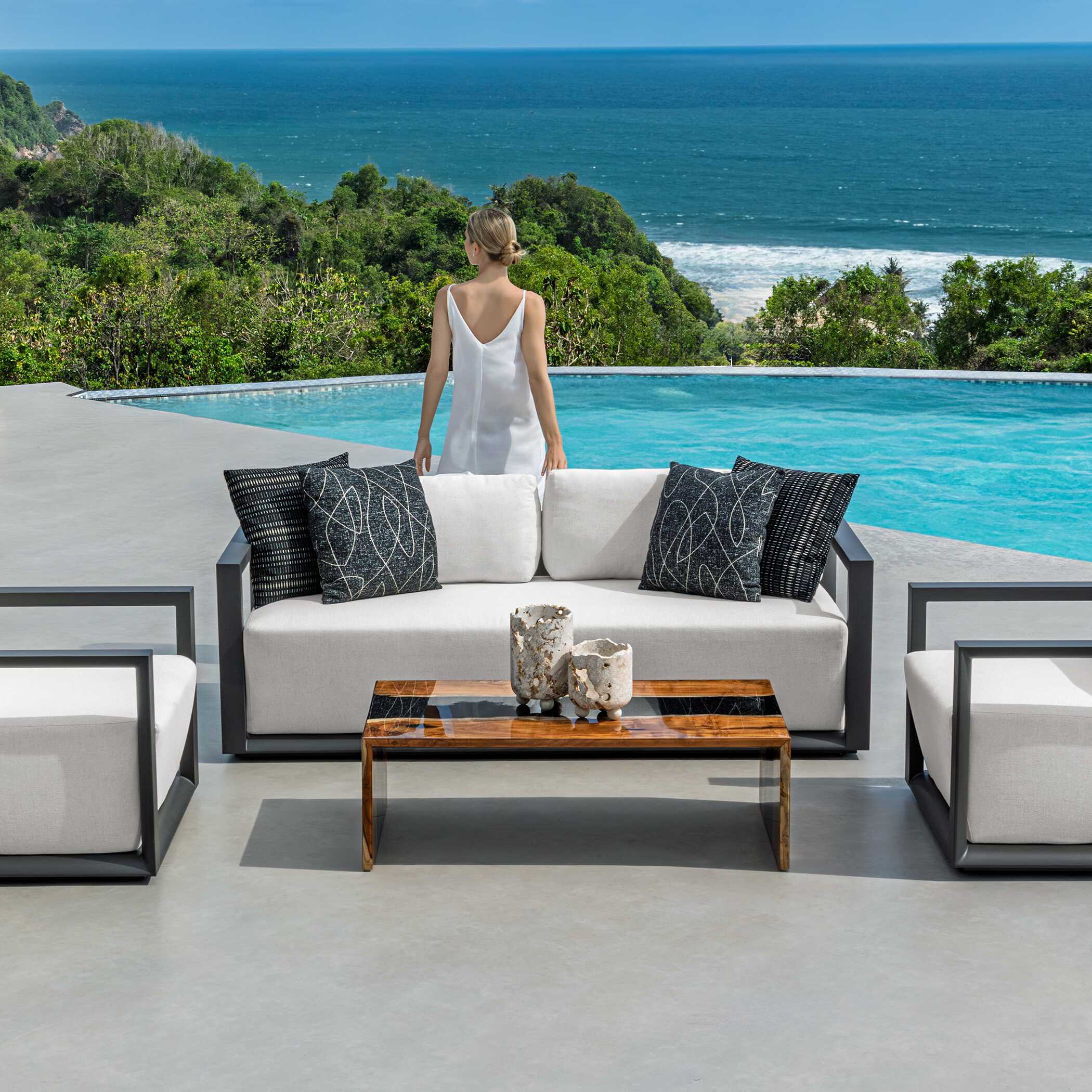 Uttermost Remsen Outdoor Black/Oyster Sofa
