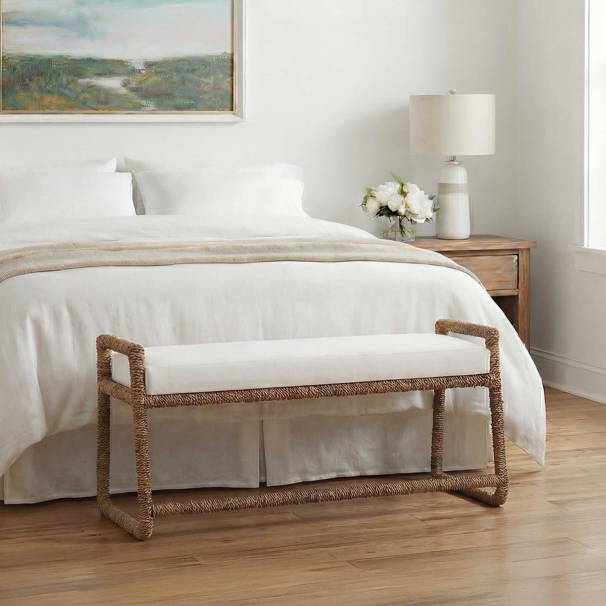 Uttermost Araiza White Fabric Bench