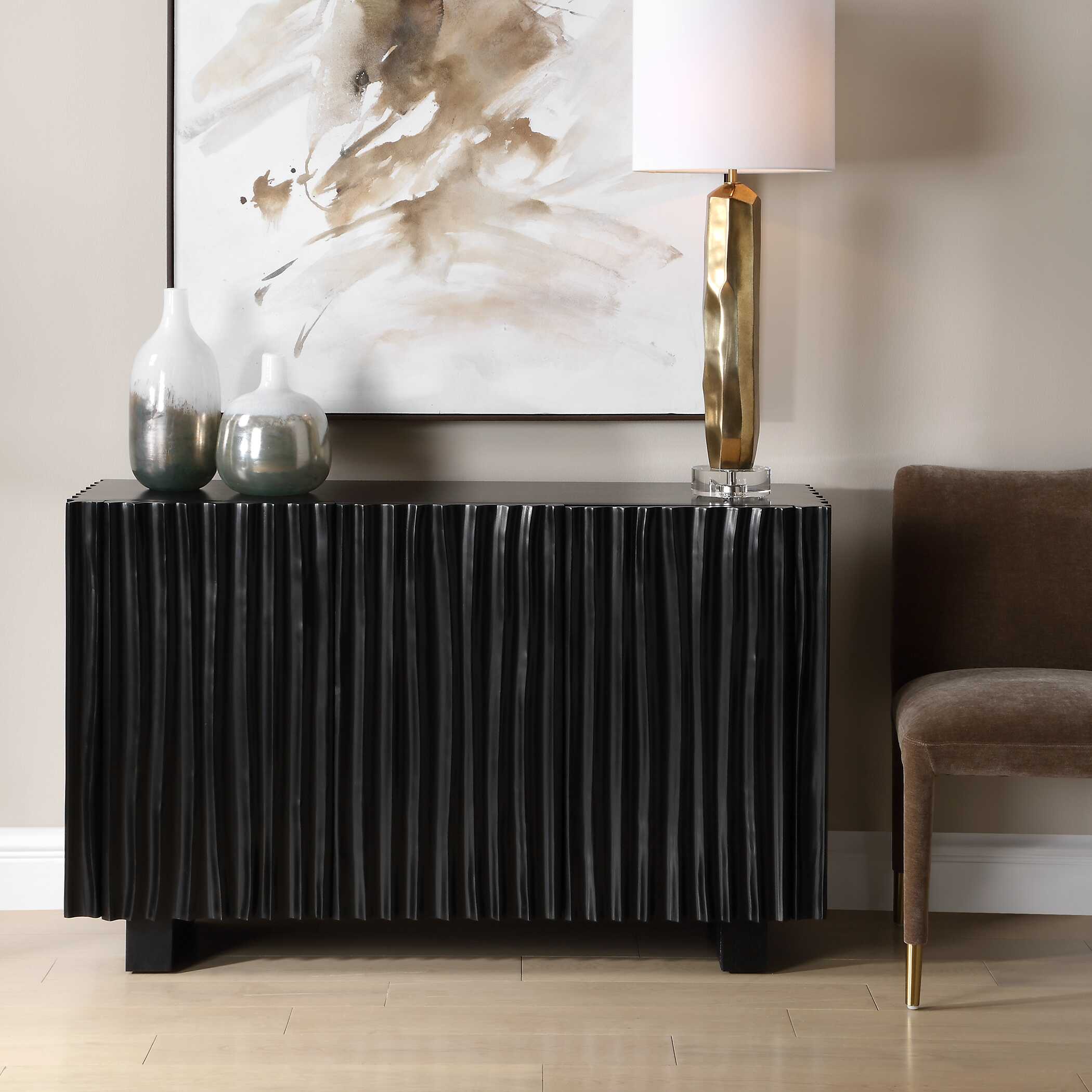 Uttermost Mercado Black 3 Door Cabinet