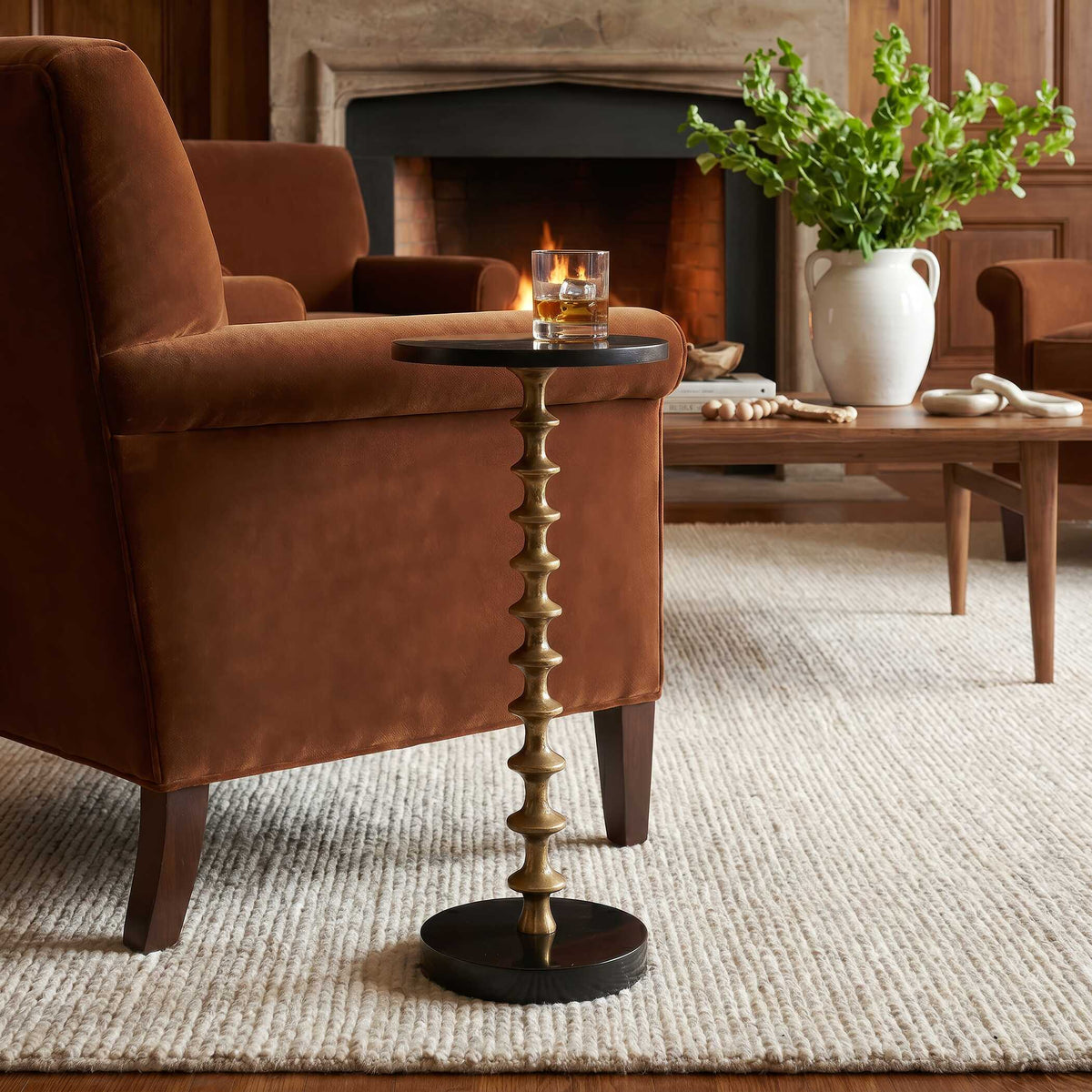 Maplewick Round Brass Marble Pedestal Table