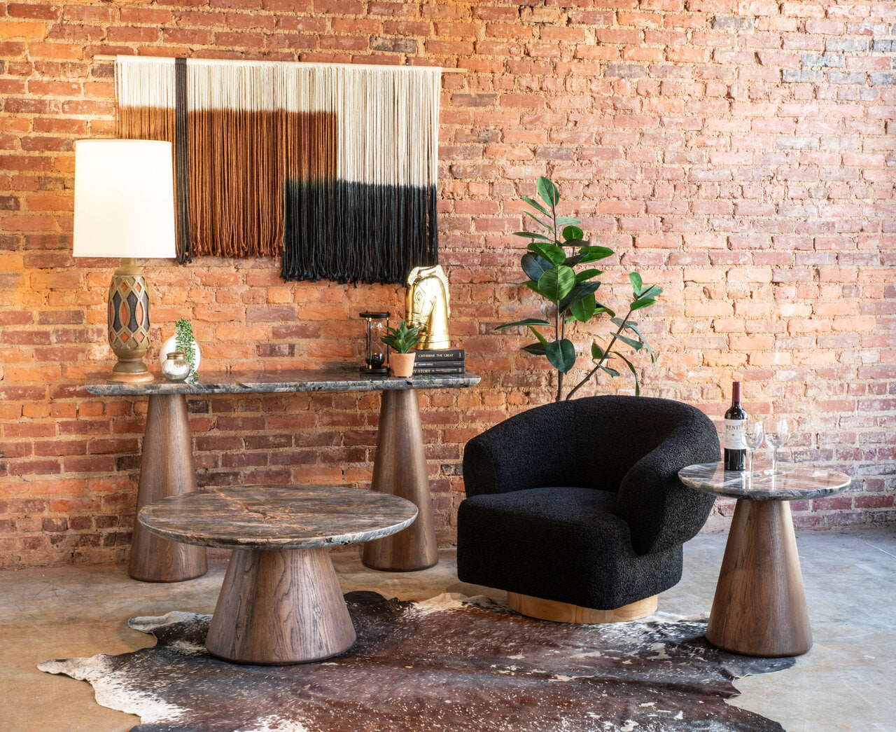 Vista 36" Coffee Table with Lava Marble and Dark Oak Base