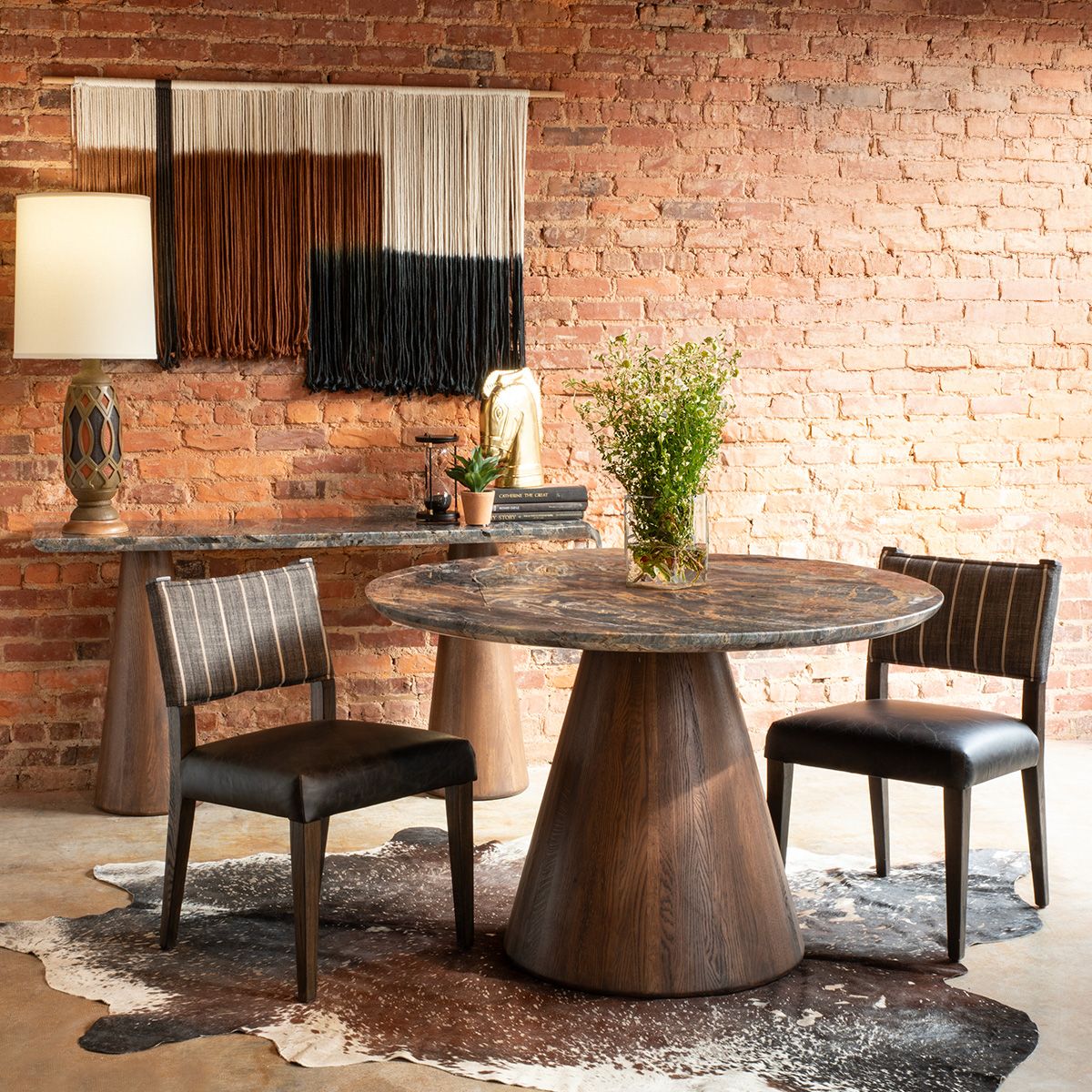 Vista 48" Round Dining Table with Lava Marble and Dark Oak Base - manufacturer view 3