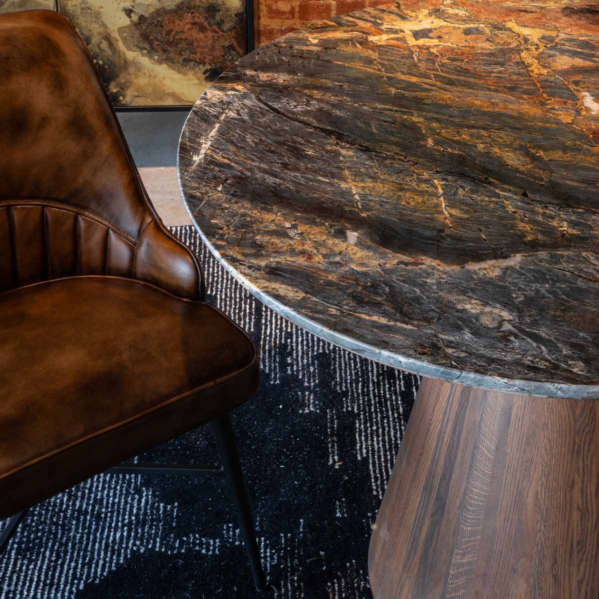 Vista 48" Round Dining Table with Lava Marble and Dark Oak Base - manufacturer view 4