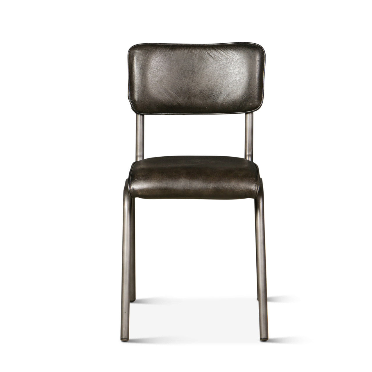 Wellington Bill 17" Dining Chair in Ebony Leather and Iron