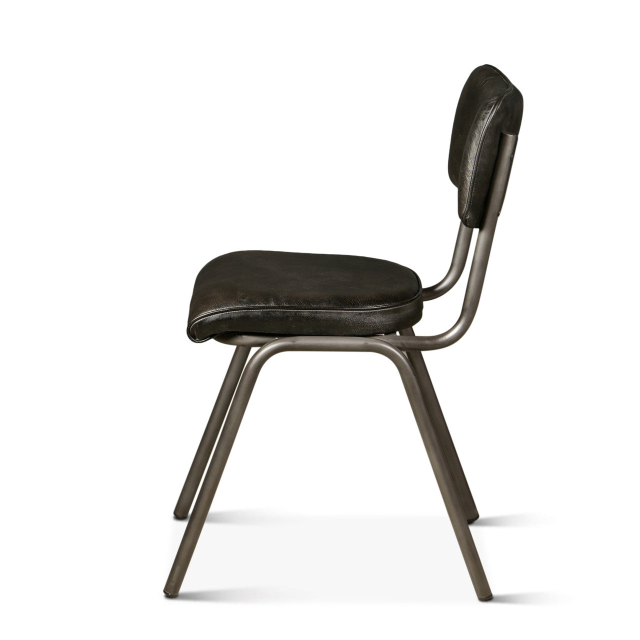 Wellington Bill 17" Dining Chair in Ebony Leather and Iron